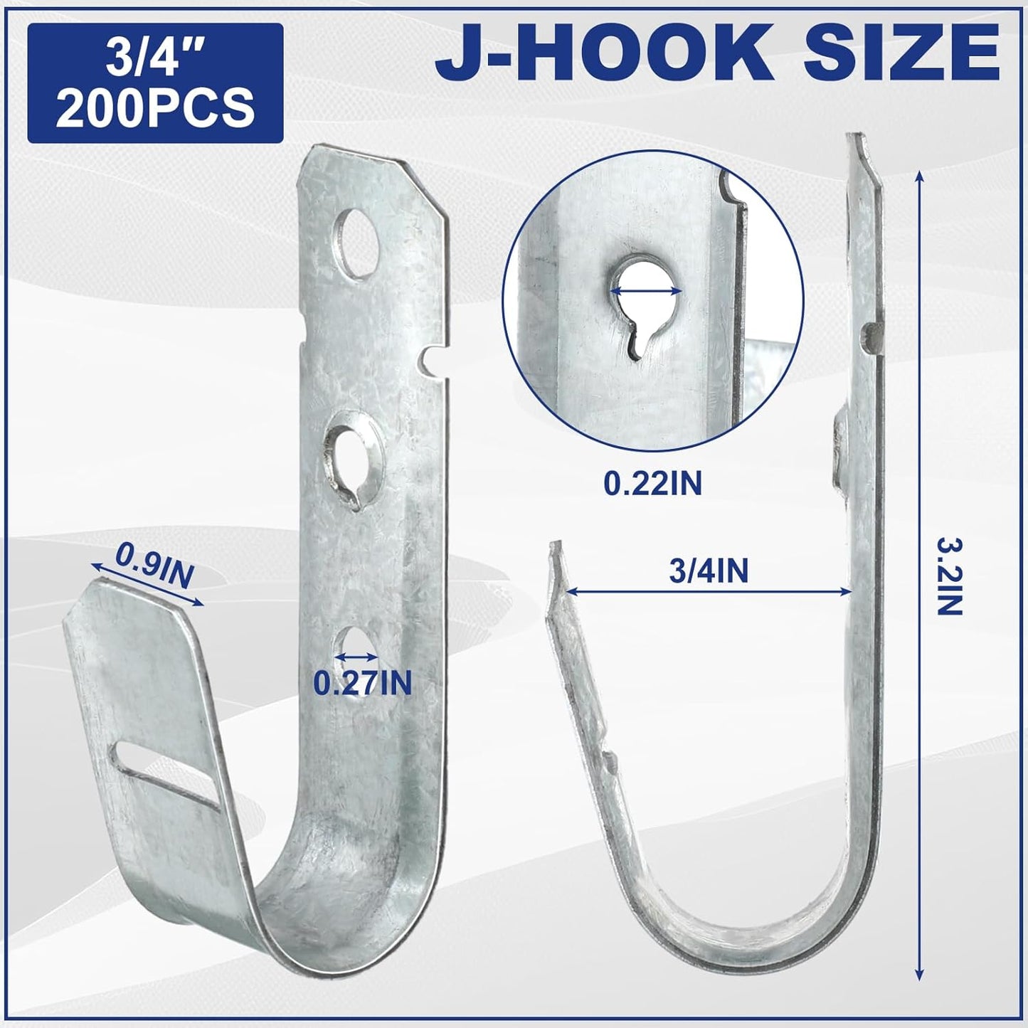 Gisafai 200 Pcs Cable Support J-Hook, 3/4 Inch Metal Garage Hooks for Hanging, Heavy Duty Network for Cable and Wire Management Wall Attaching J Utility, G60 Galvanized Steel, Silver