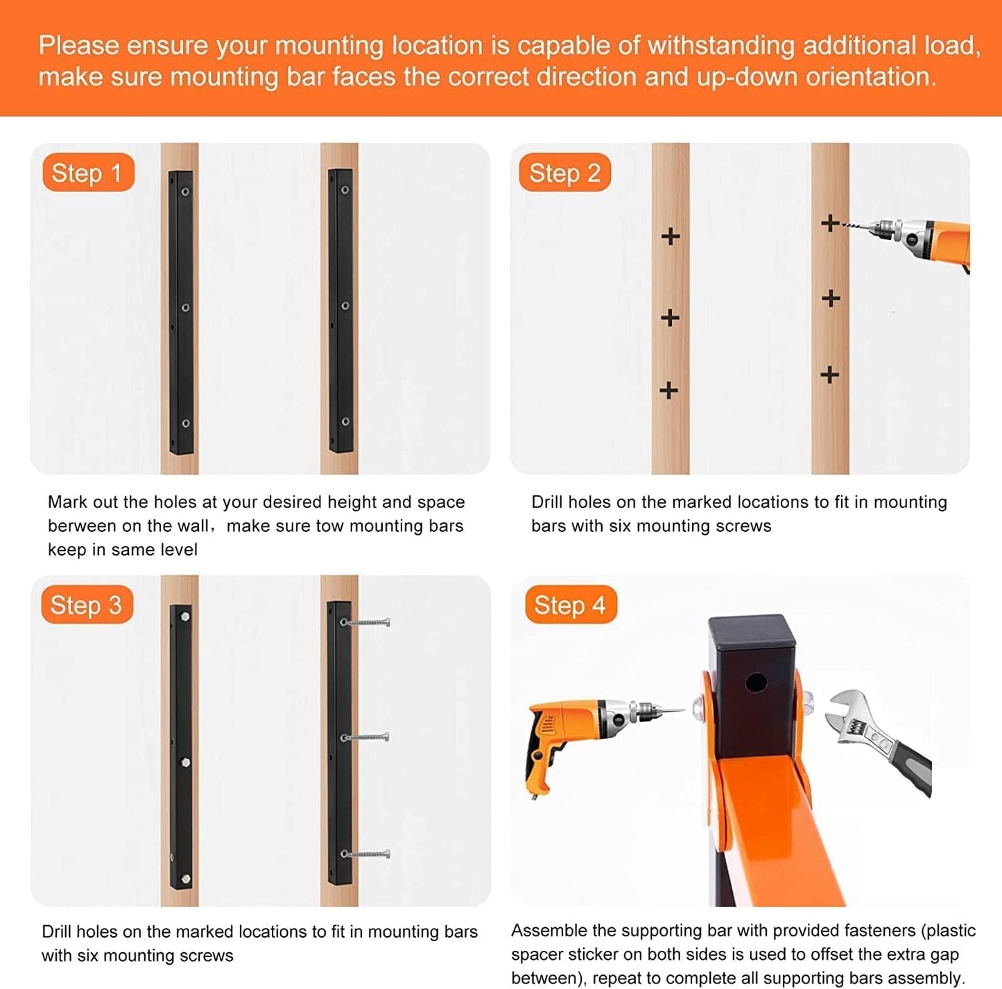 Ultrawall Wall Mount Wood Organizer and Lumber Storage Metal Rack for Shed, Workshop, Garage with 3-Level (Black-4 Pack)