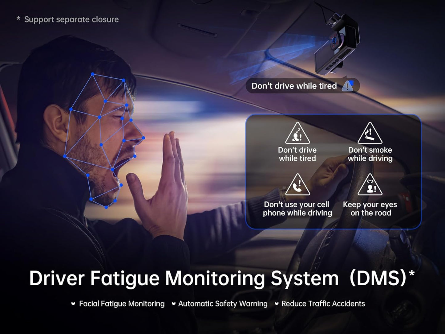 Pelsee 4K 3 Channel Dash Cam Front and Rear Inside, Dash Camera for Cars, 4K+1080P+1080P Dashcam with APP & WiFi, 64GB Card Included, Smart Driving System ADAS DMS, 24H Parking Mode,G-Sensor,256GB Max