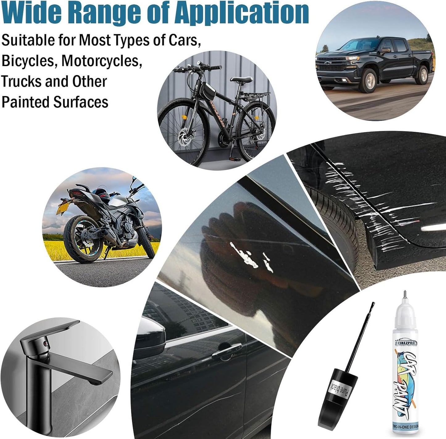 Black Touch Up Paint for Cars, Car Paint Scratch Repair Pen, Color Accurate Automotive Paint Quick and Easy Fix Vehicles Chip Rim Scuff Repair