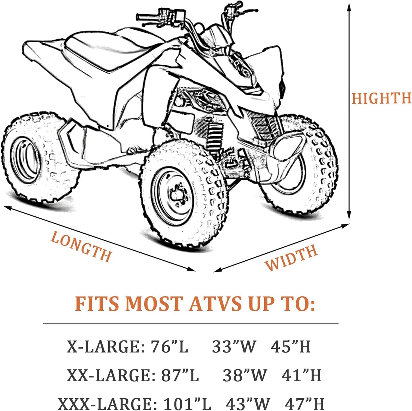 ATV Cover All Weather Outdoor Protection, Heavy Duty 420D Waterproof Oxford Fabric, Quad Bike ATV Cover, XXL 87inchs Universal Fit, 4 Wheeler Cover fit Polaris Suzuki Arctic Cat