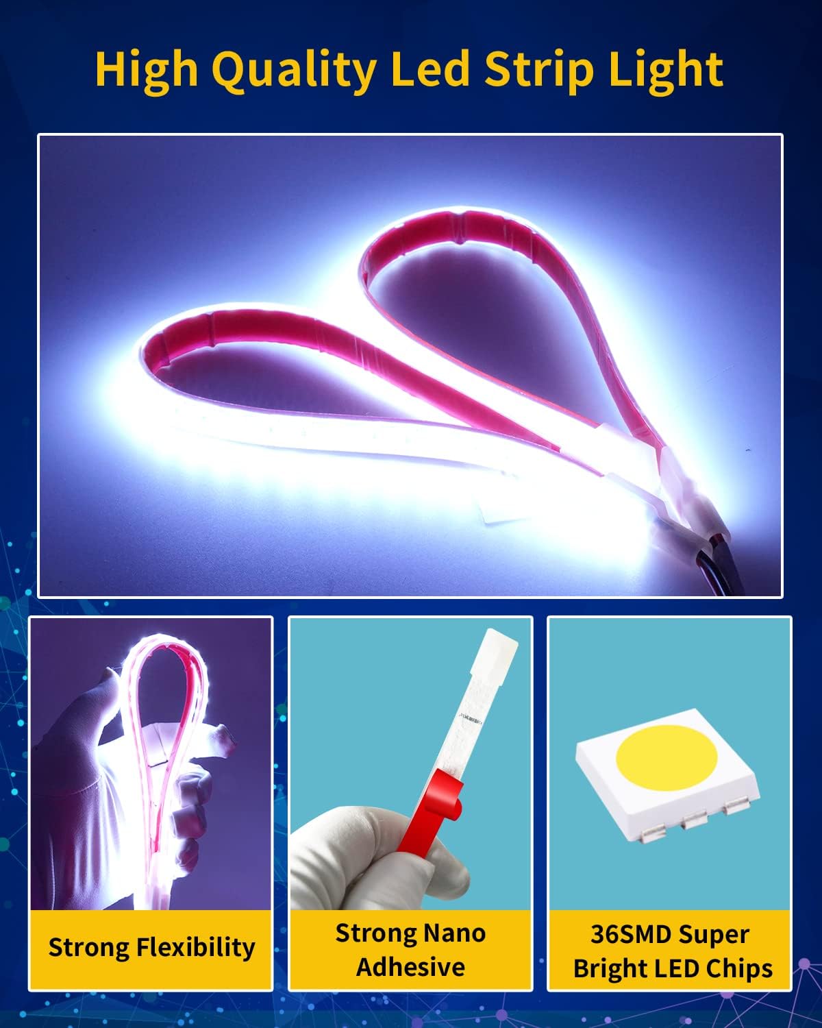 12V Led Strip Light,Car Interior Light Strip IP68 Waterproof Cuttable for Automotive Motorcycle Marine Boat Golf Cart Cargo Home Decoration Led Strip White,12inch (Pack of 4)