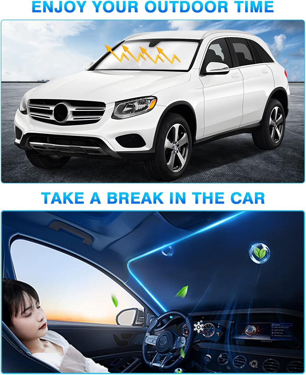KUST Windshield Sun Shade for Mercedes-Benz GLE 350 450 2012-2019 Window Shade Sun Visor Cover Foldable Blocks UV Rays Keep Your Car Cooler