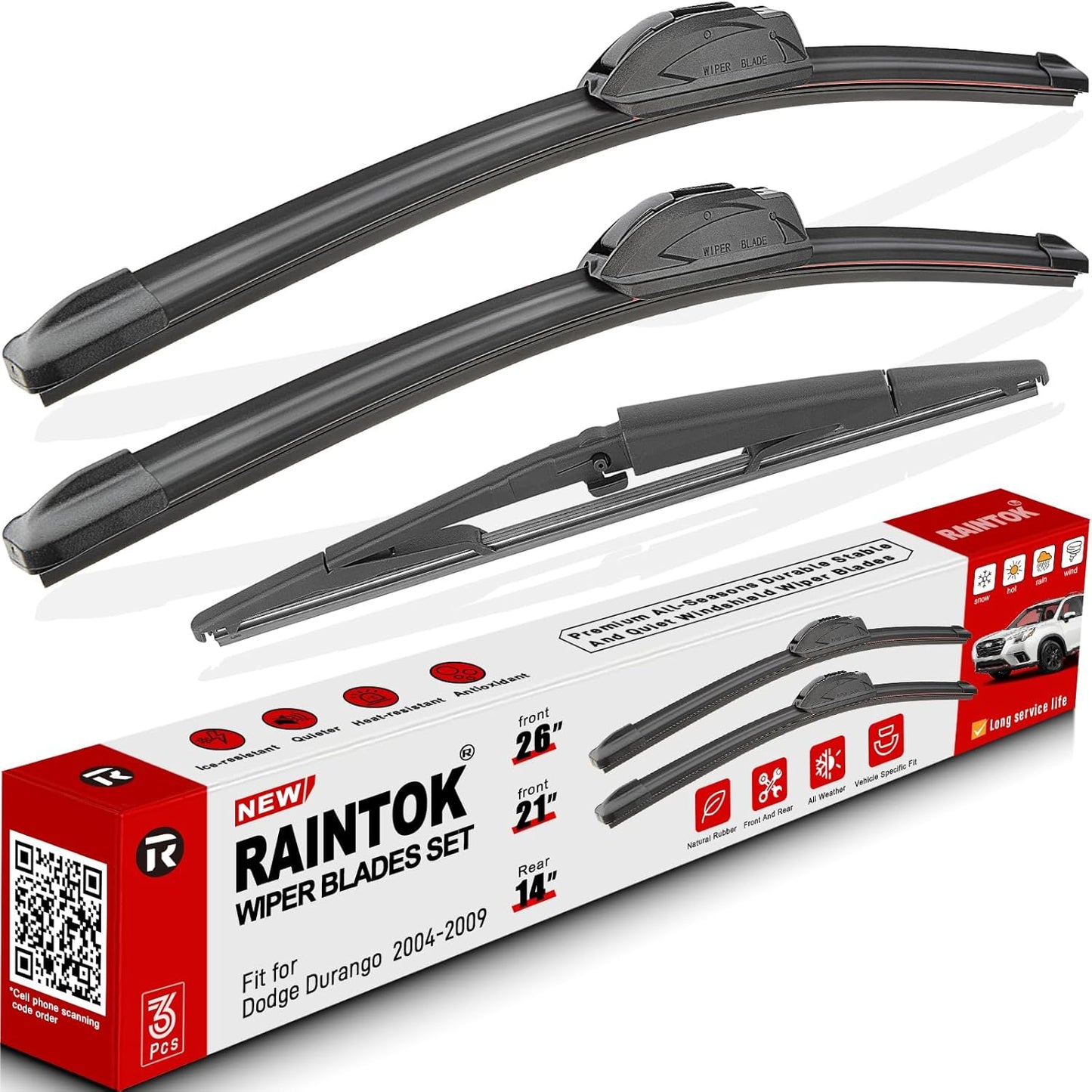 Windshield Wiper Blades Replacement for Dodge Durango 2004 2005 2006 2007 2008 2009 Original Factory Quality Front Rear Wipers Blade Set for My Car - 26" 21" 14" (Pack of 3)