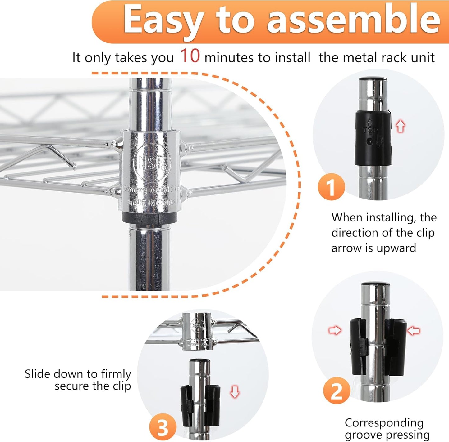 BestOffice 5 Tier Garage Shelving Heavy Duty Metal Shelves 17”D x 12”W x 48”H Easy Assemble Storage Shelves NSF Certified Wire Shelving with Leveling Feet for Garage Home Office, Chrome