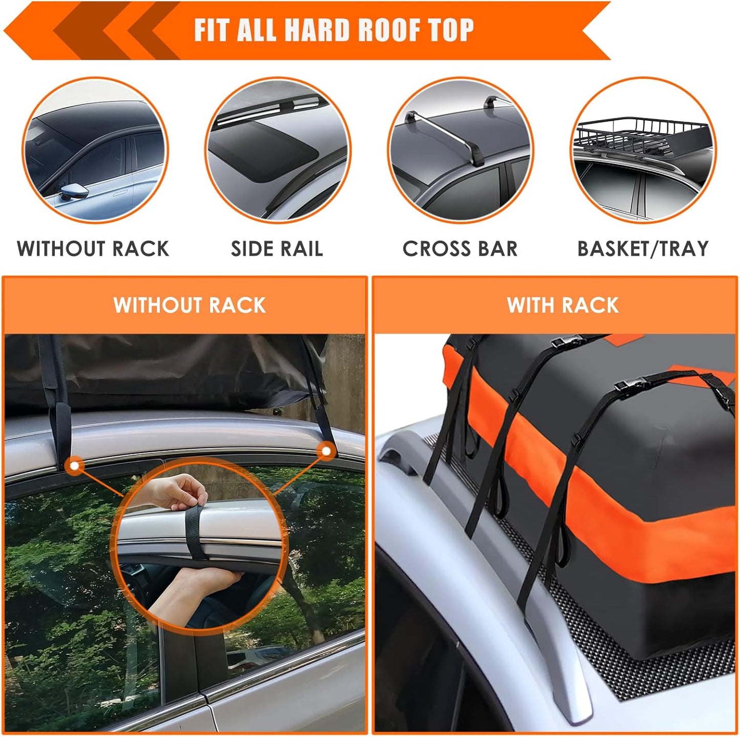 MeeFar Car Roof Bag XBEEK Rooftop top Cargo Carrier Bag 20 Cubic feet Waterproof for All Cars with/Without Rack, Includes Anti-Slip Mat, 10 Reinforced Straps, 6 Door Hooks, Luggage Lock