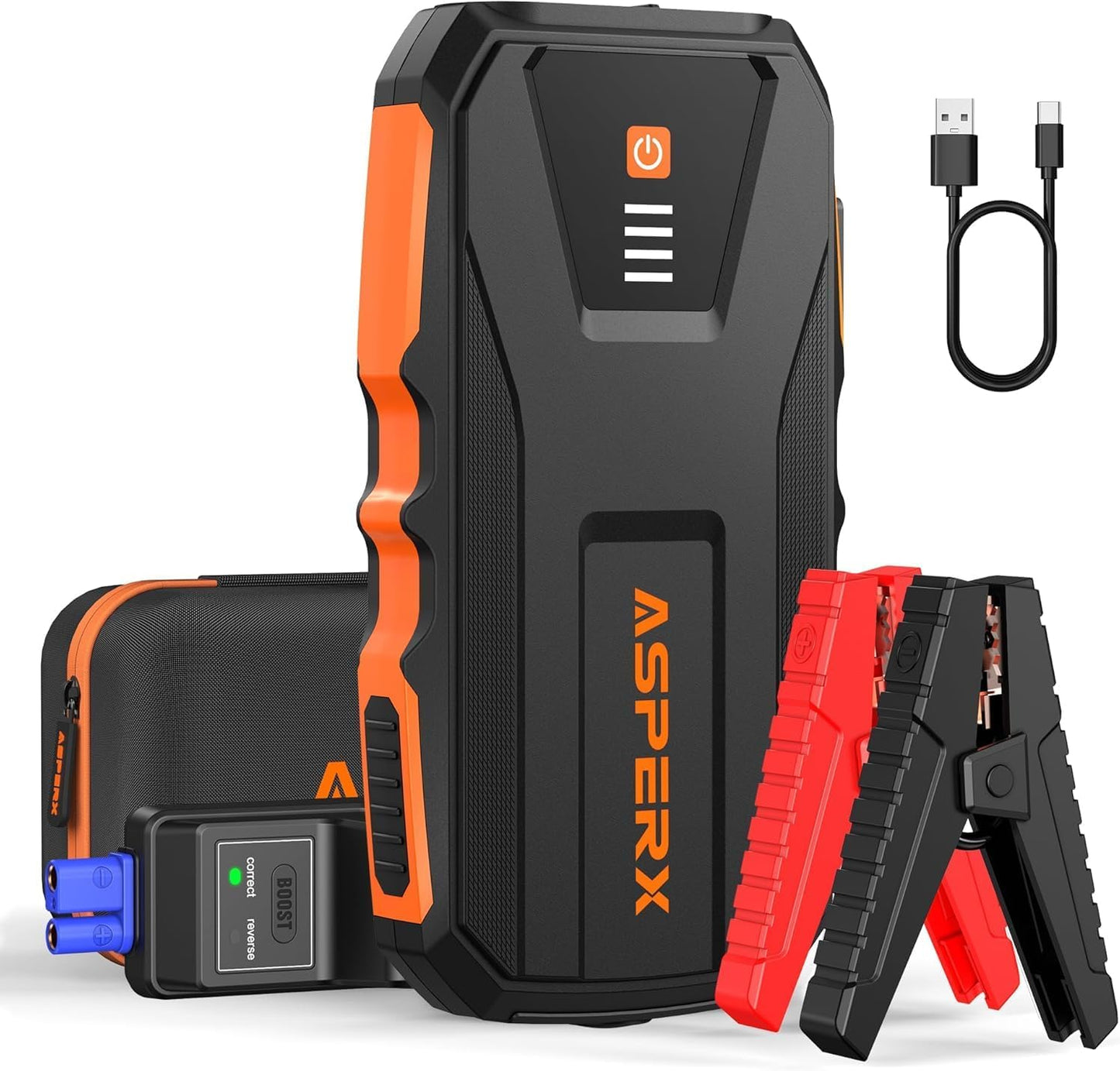 ASPERX 3000A Jump Starter for Car Battery, 12V Portable Jump Box with LED Light & Smart Jumper Cables, BMS for Up to 10.0L Gas or 8.0L Diesel Engines