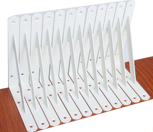 12 Pack L8 x H 6" White Heavy Duty Shelf Brackets with Screws Metal Shelf Brackets Shelf Support Angle Brackets for Shelves L Brackets Heavy Duty Floating Shelf
