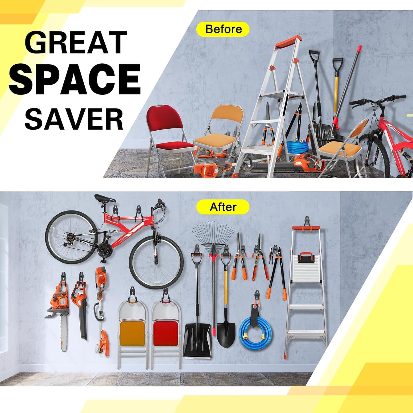 4 Pack Heavy Duty Garage Hooks Storage Organizer Wall Mount Power and Garden Tool Hangers, for Hanging Ladders, Ropes, Hose, Bulk Items