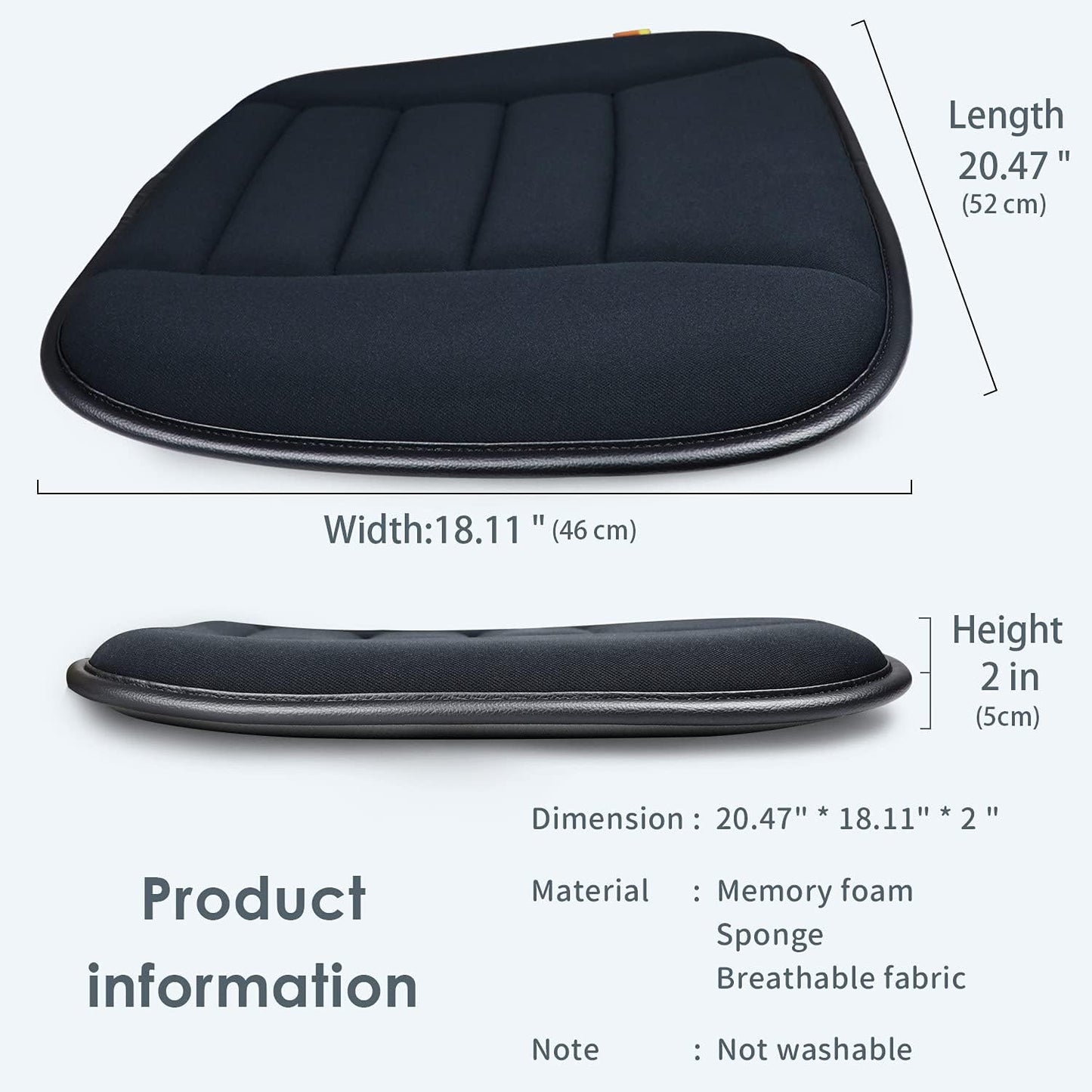 Thick Seat Cushion Memory Foam Car Seat Cushion Pad for Car Driver Seat Office Chair, Thickened Black