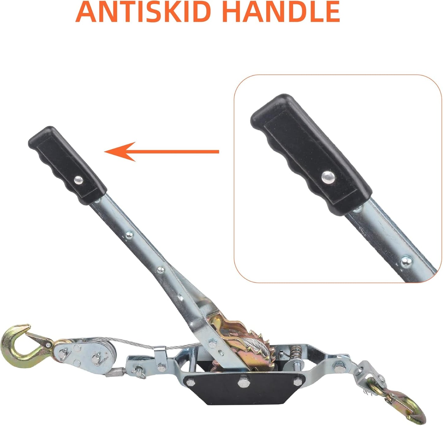 4 Ton Heavy Duty 2 Hook Steel Cable Dual Gear Power Puller Come Along Chain Winch Ratchet Tool, Automotive Hoist Hand Winch Cable Puller Stretcher Lift