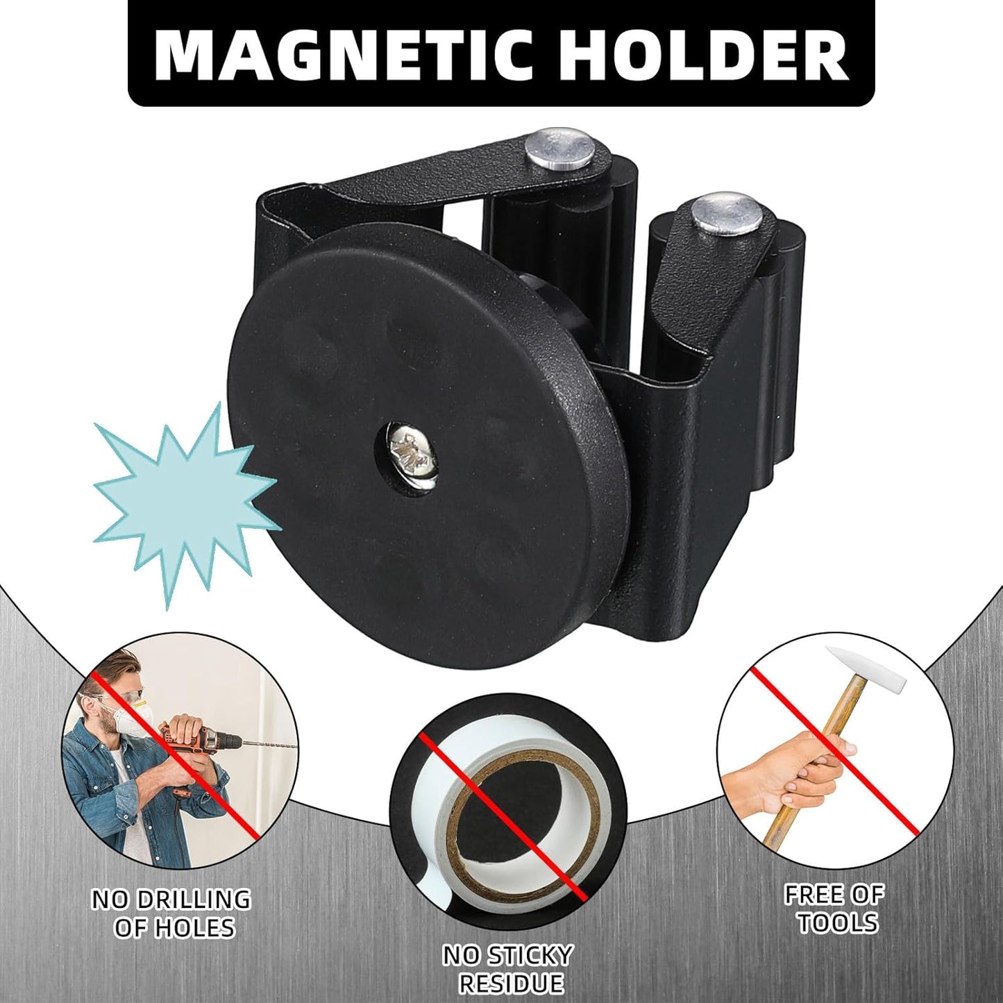 10 Pcs Magnetic Mop Broom Holder Movable Magnetic Broom Holder Rack, Anti Slip Wall Mounted Utility for Cleaning Tools, Garage, Kitchen, Laundry, Garden (Black)