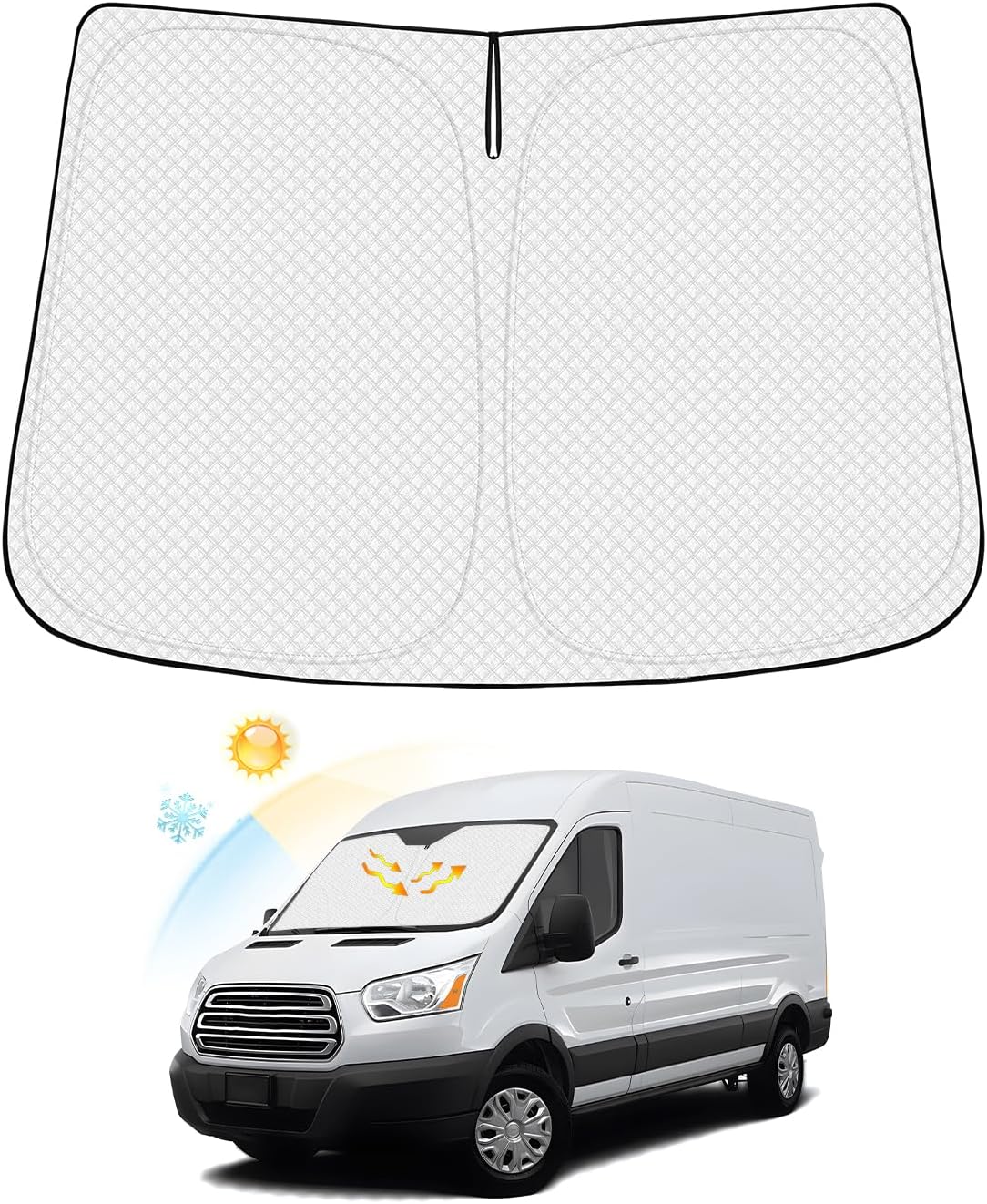 Windshield Sun Shade for 2015-2025 2026 Ford Transit Wagon XL Wagon XLT Accessories Thicken 6-Layer Foldable Front Window Sunshade Cover Sun Visor Protector Block UV Rays Keep Vehicle Cool