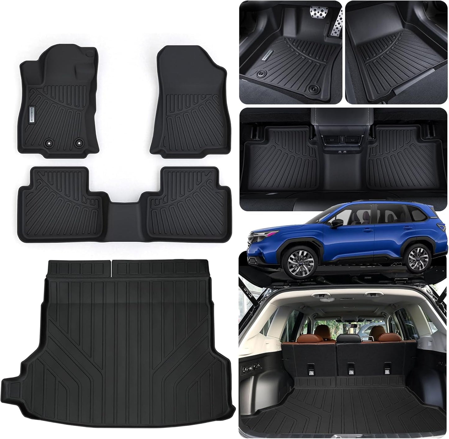 Floor Mats for Subaru Forester 2025 (Non Hybrid) with Trunk Mat TPE All Weather Protection Car Floor Liners with Cargo Liners-Black