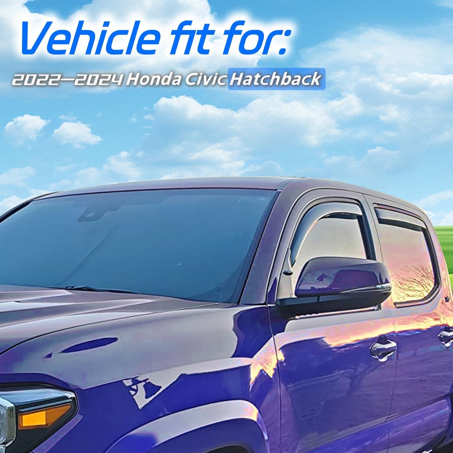 4pcs in-Channel Rain Guards Fit for 2022 2023 2024 Honda Civic Hatchback，Smoke Tinted Window Visors Sun Shields, Wind Deflector, Durable Vent Visors Shade