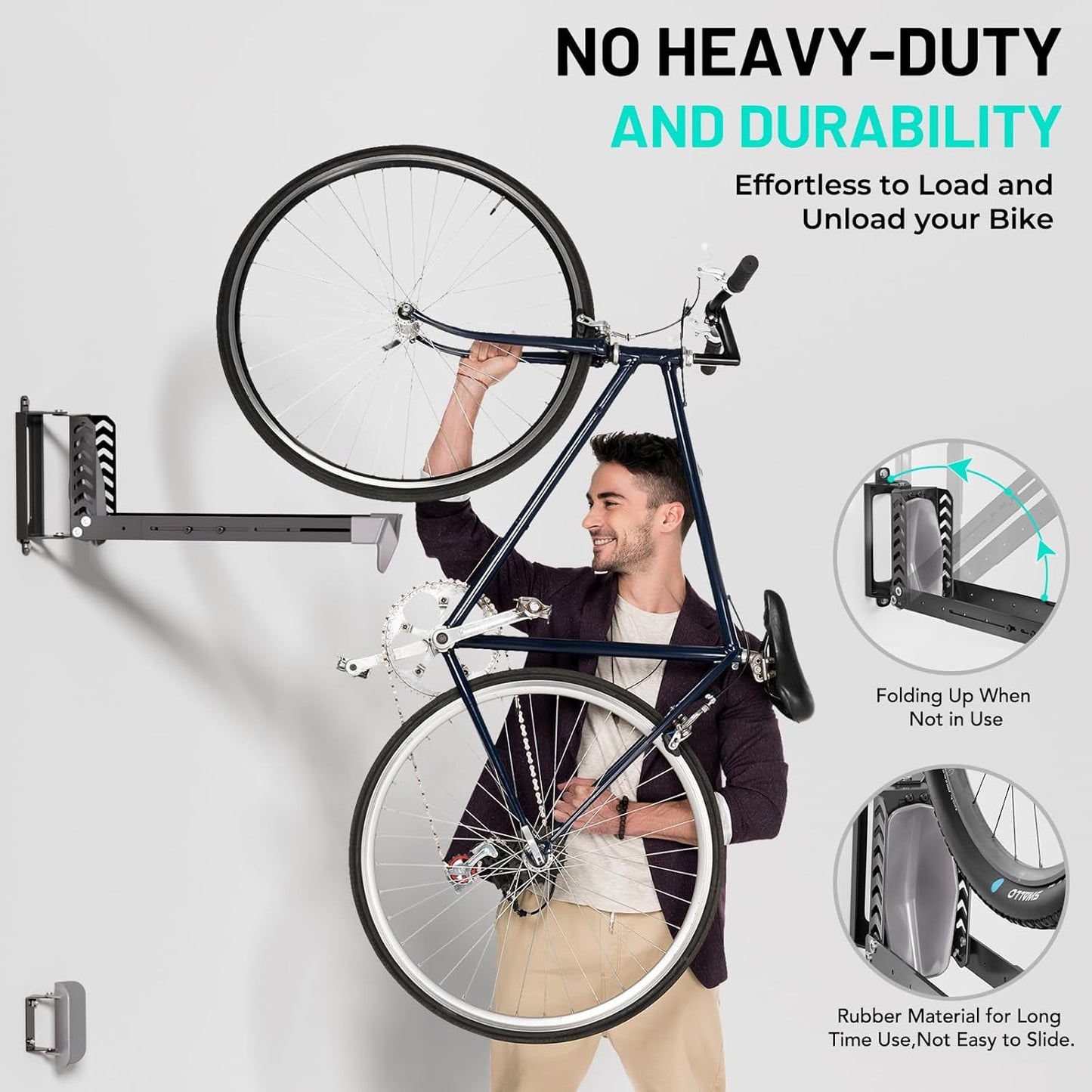 Swivel Bike Rack Wall Mount, Bike Hangers for Garage, Space-Saving Vertical Bike Holder, Holds up to 77 lbs, Bicycle Wall Hanger Storage, No Heavy Lifting Required Indoor Hanging Bike Rack-Gray