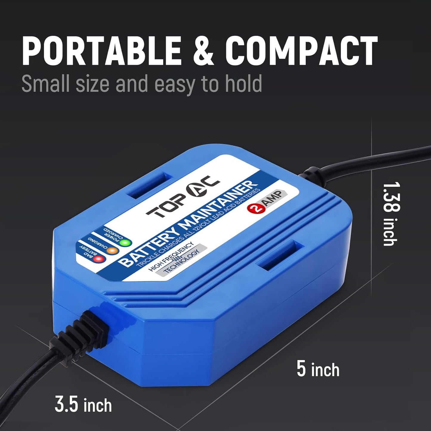 2 Amp Car Battery Charger,12V Smart Fully Automatic Battery Charger Maintainer Trickle Charger and Float Charger for Car Truck Motorcycle Lawn Mower Boat, Lead Acid Batteries