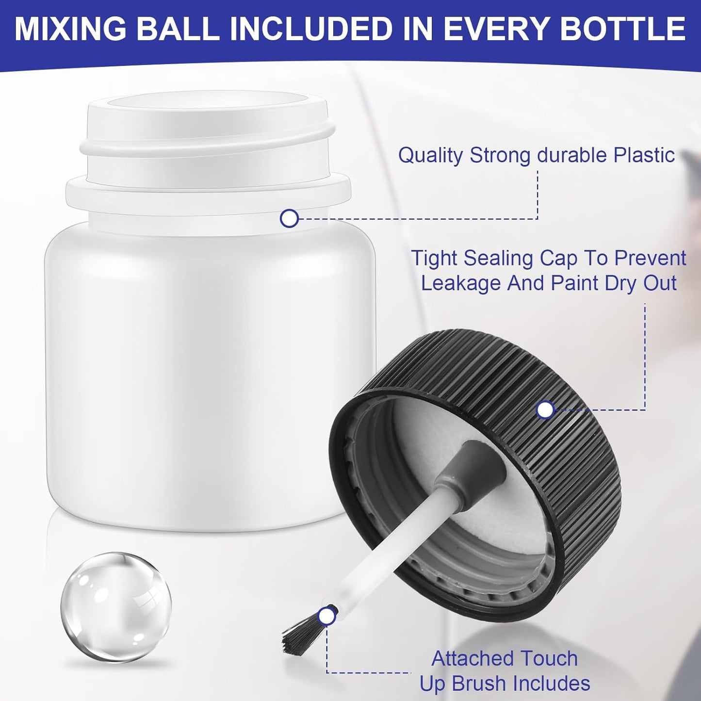 Maxcheck 60 Pcs Empty Touch Up Paint Bottles Container 1oz 30ml Reusable Small Paint Bottles with Brush Applicator and Mixing Ball for Fix Chips Scratches Auto Car