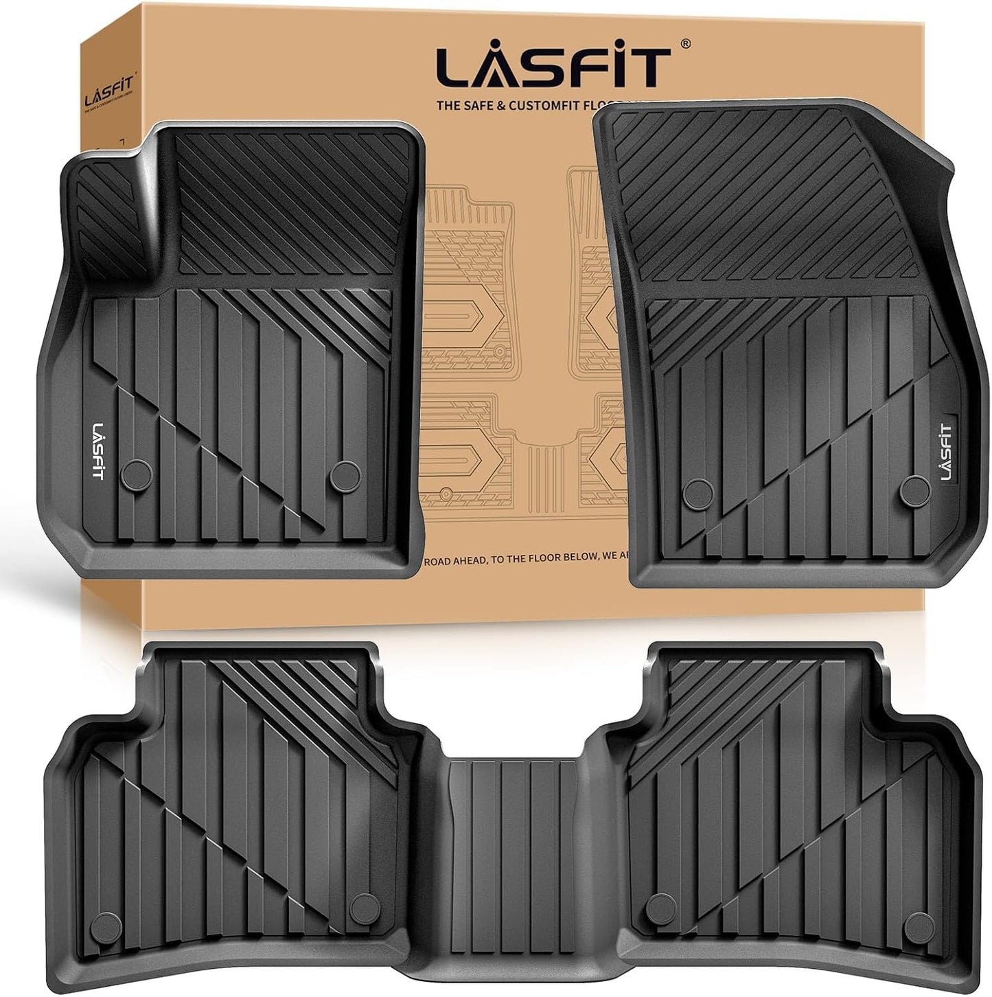 LASFIT Floor Mats for Cadillac XT4 2019-2025, All Weather TPE Custom Fit Automotive Floor Mats for Cars, 1st and 2nd Row Car Floor Mats Full Set for Cadillac XT4 Accessories, 3 PCS, Black