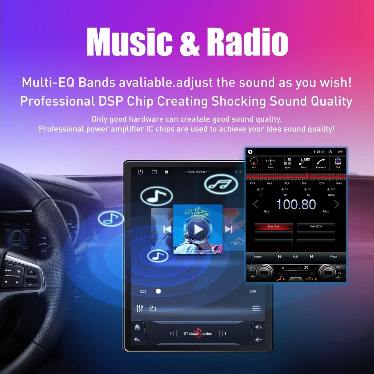 Kunfine Tesla Style Car CarPlay Android Auto Navigation Stereo GPS Radio Reverse Camera 9.7" IPS Touchscreen Headunit Tablet Media Player For Peugeot 301 2013-2022 if Applicable Octa Core 2G+32G Basic