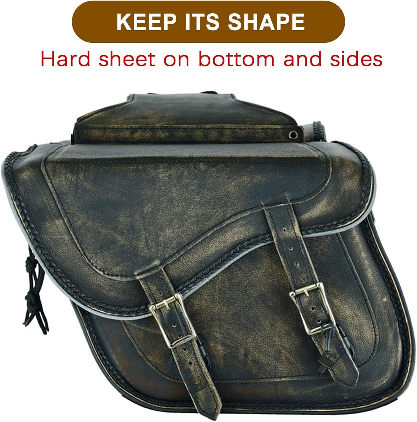 Dream Apparel Naked Cowhide Leather Motorcycle Saddle Bags Throw Over Saddlebags, Motorcycle Side Bags for Honda Shadow Sportster Softail Dyna V-star (Distressed Brown, No Studs)