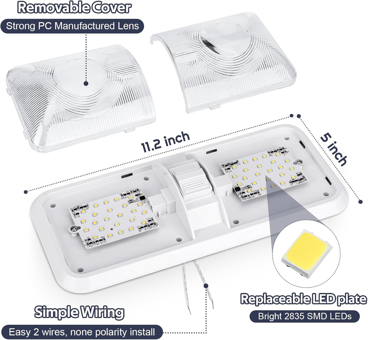 10 Packs RV Lights Interior 12V Led 8W Ceiling Double Dome Camper Light 600 Lumen Brightness Lights Fixtures for RV Camper Trailer Boat Car, Natural White 4000-4500K, 48 X 2835 SMD LED
