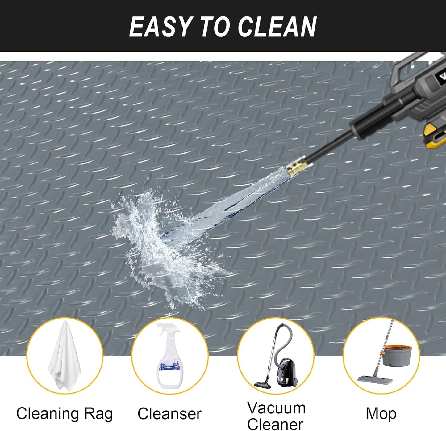 7.5x20 FT Garage Floor Mat, 2.8mm Thickened Flooring Roll with 20Pcs Tapes, Diamond Plate PVC Rubber Trailer Mat, Non-Slip Floor Protector Mat for Garage, Warehouse, Gyms, Trailer(Gray