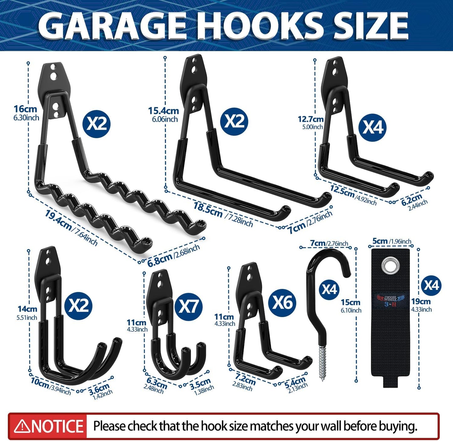 3-H Garage Wall Hooks 31 Pack, Garage Hooks Heavy Duty with Extra Welding Spots, Garage Organizer for Garden, Lawn, Yard Tools, Chairs, Ladders, Weed Eater, Shovel, Blower(Black)