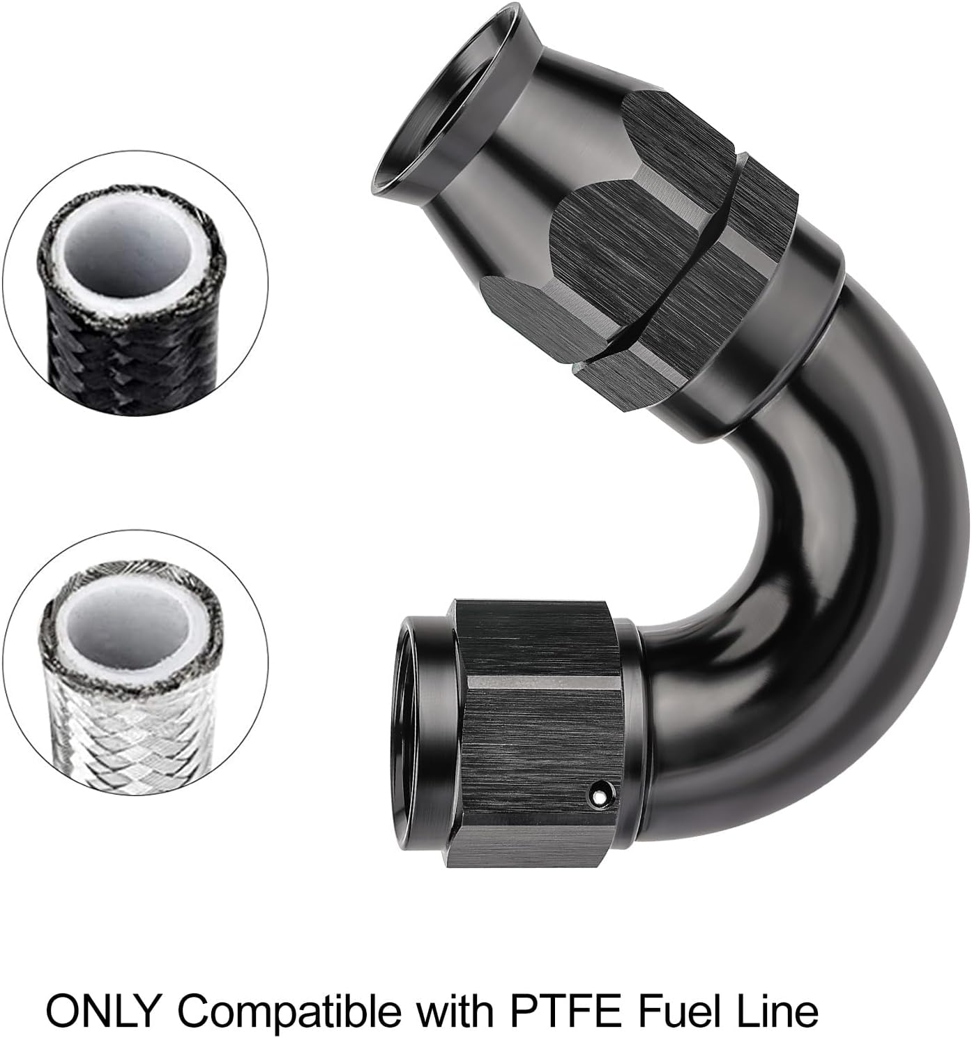 EVIL ENERGY 8AN 150 Degree PTFE One Piece Full Flow End Hose Fitting Aluminum Black