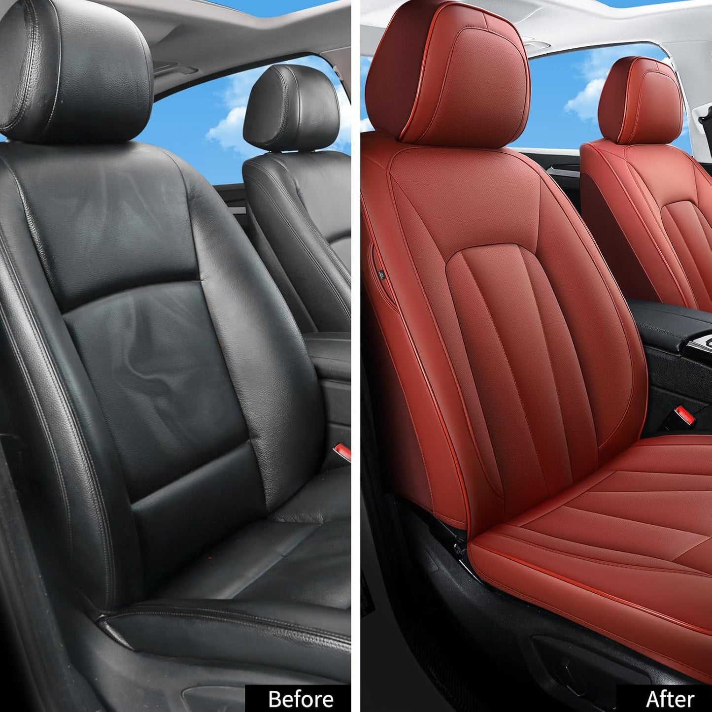 Red Car Seat Covers,Leather Car Seat Covers 2 Front Seats,Waterproof Breathable Full Wrapping Edge Seat Covers, Luxury Automotive Seat Protecor Covers for Most Cars