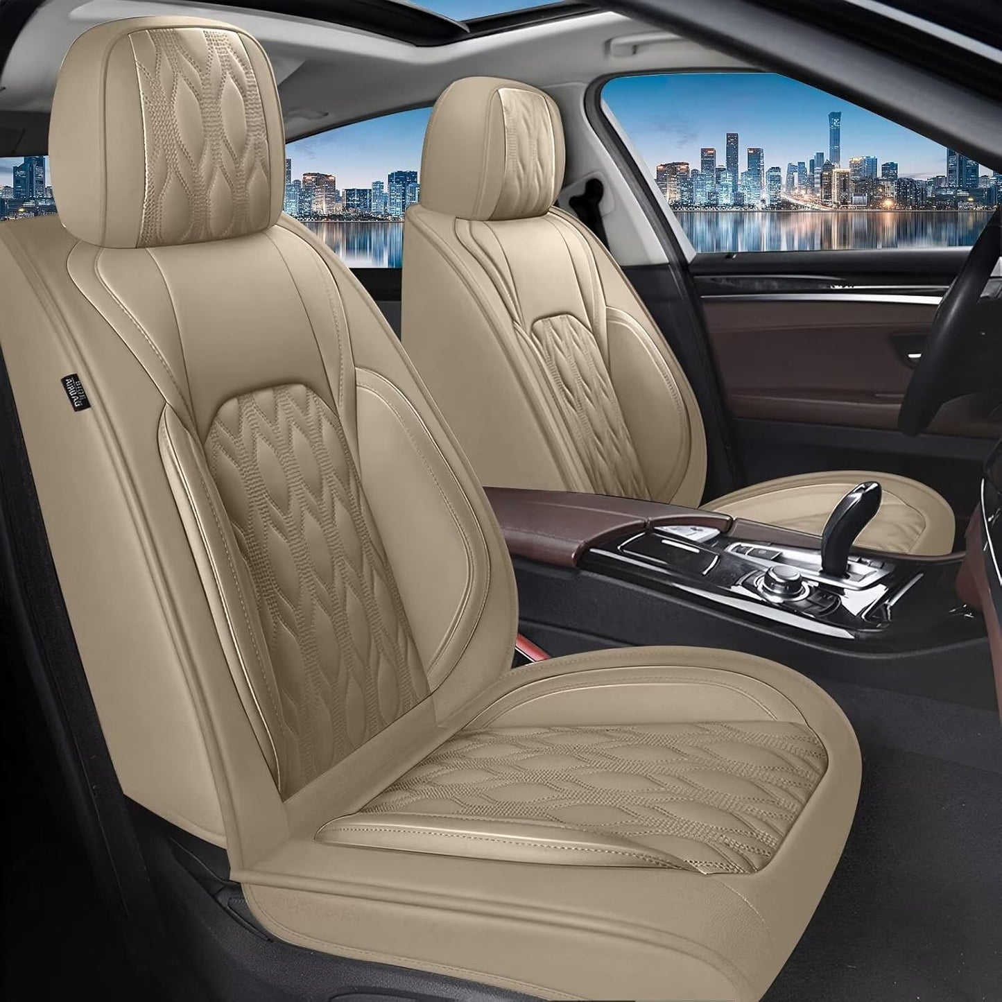 Car Seat Covers Fit for Toyota Camry 2012-2025: Full Set 5 Seats Faux Leather Automotive Seat Covers Waterproof Business Vehicle Seat Cushion Protector （5 Seat, Beige）