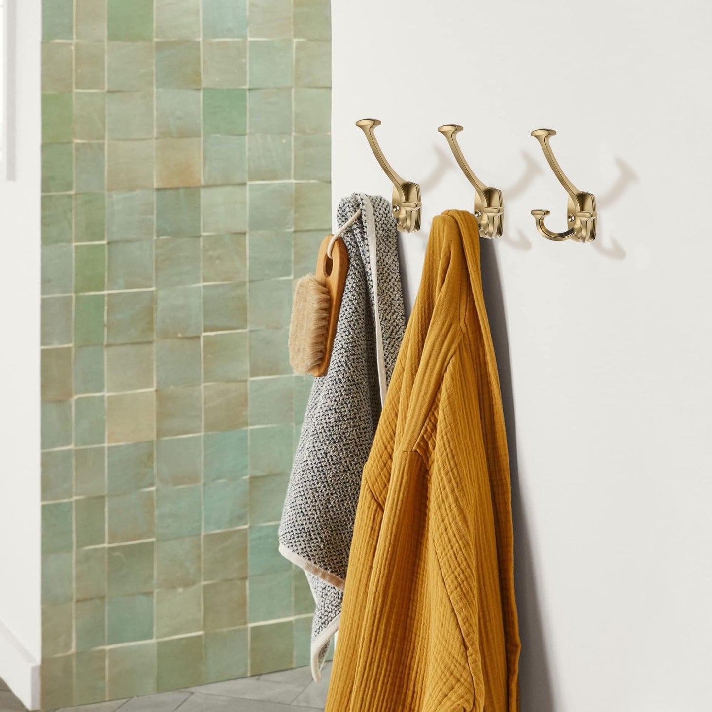 Large Wall Double-Sided Hook 5 Pack Champagne Brozne Hook Decorative Heavy Duty Solid Large Coat Hooks for Towel Hanging Coats Robe Towel Bags Door Back 2 Prong Hooks