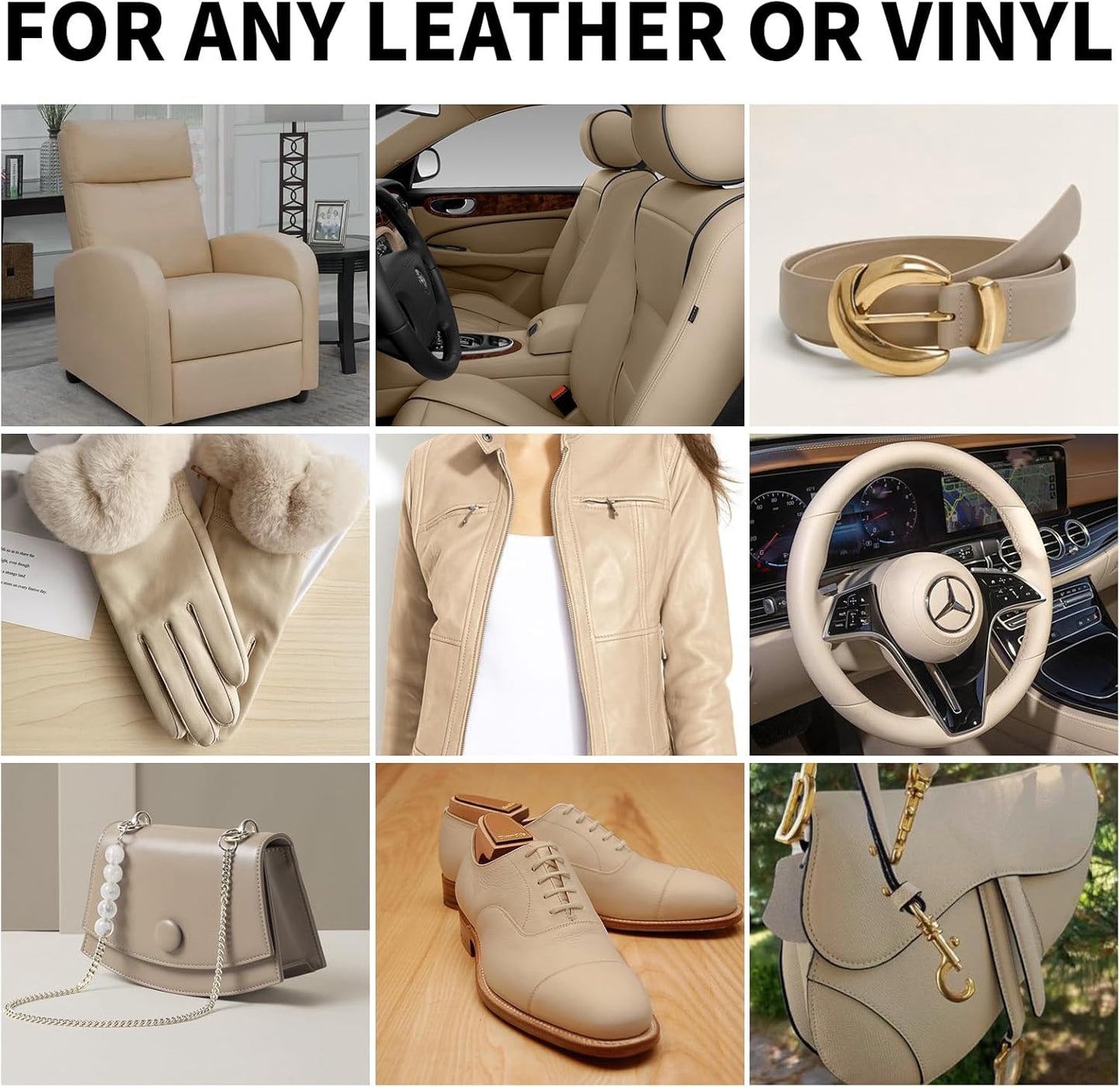 Leather Recoloring Balm,8.5oz Leather Color Restorer,Beige Leather Repair kit for Furniture and Car Interior,Leather Couch Scratch Repair,Leather Dye Paint for Faded,Cracked and Damaged Leather