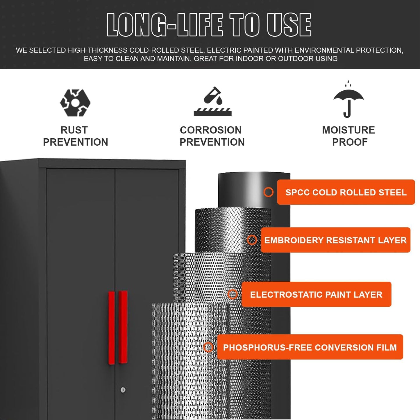 Garage Cabinet Storage System - 9-Piece Workshop Set w/Steel Cabinets & Workbench Includes Rolling Chest & Pegboard | Heavy-Duty Black & Red Tool Organization for Garage/Workshop