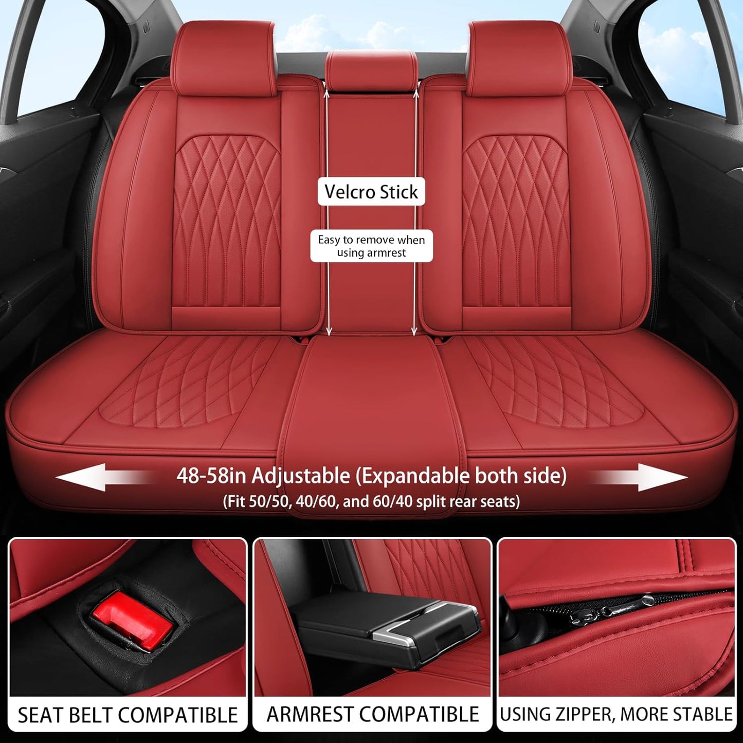 WELLDO Car Seat Covers Full Set, Leather Seat Covers for Cars, Car Seat Protector Waterproof, Non-Slip Car Interior Covers Full Set Universal Automotive Seat Covers for Most Sedans SUVs, Burgundy