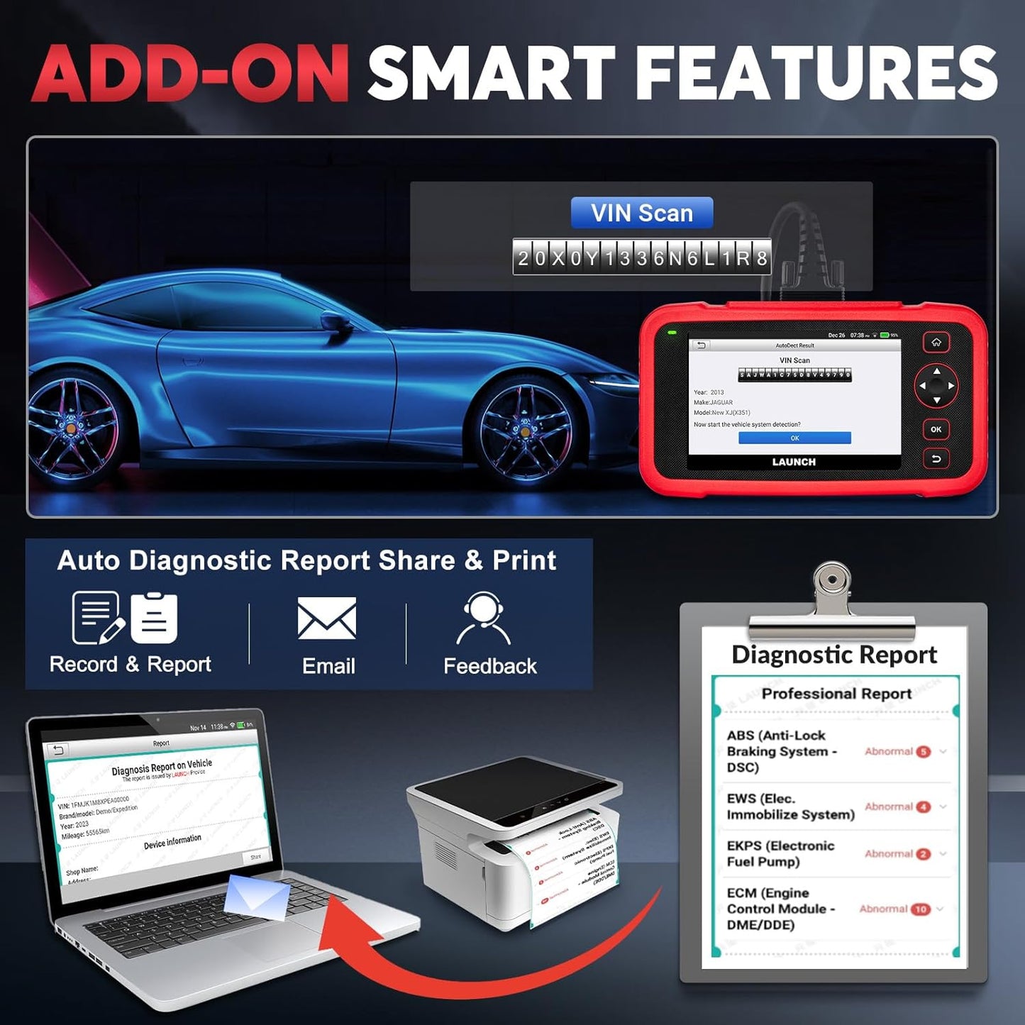 LAUNCH OBD2 Scanner CRP123i V2.0, 2025 Lifetime Update Engine ABS SRS TCM Scan Tool with 7 Resets Oil/SAS/Brake/BMS/D.P.F/ABS Bleeding/Throttle Reset, Auto Vin, Battery Test,FCA SGW