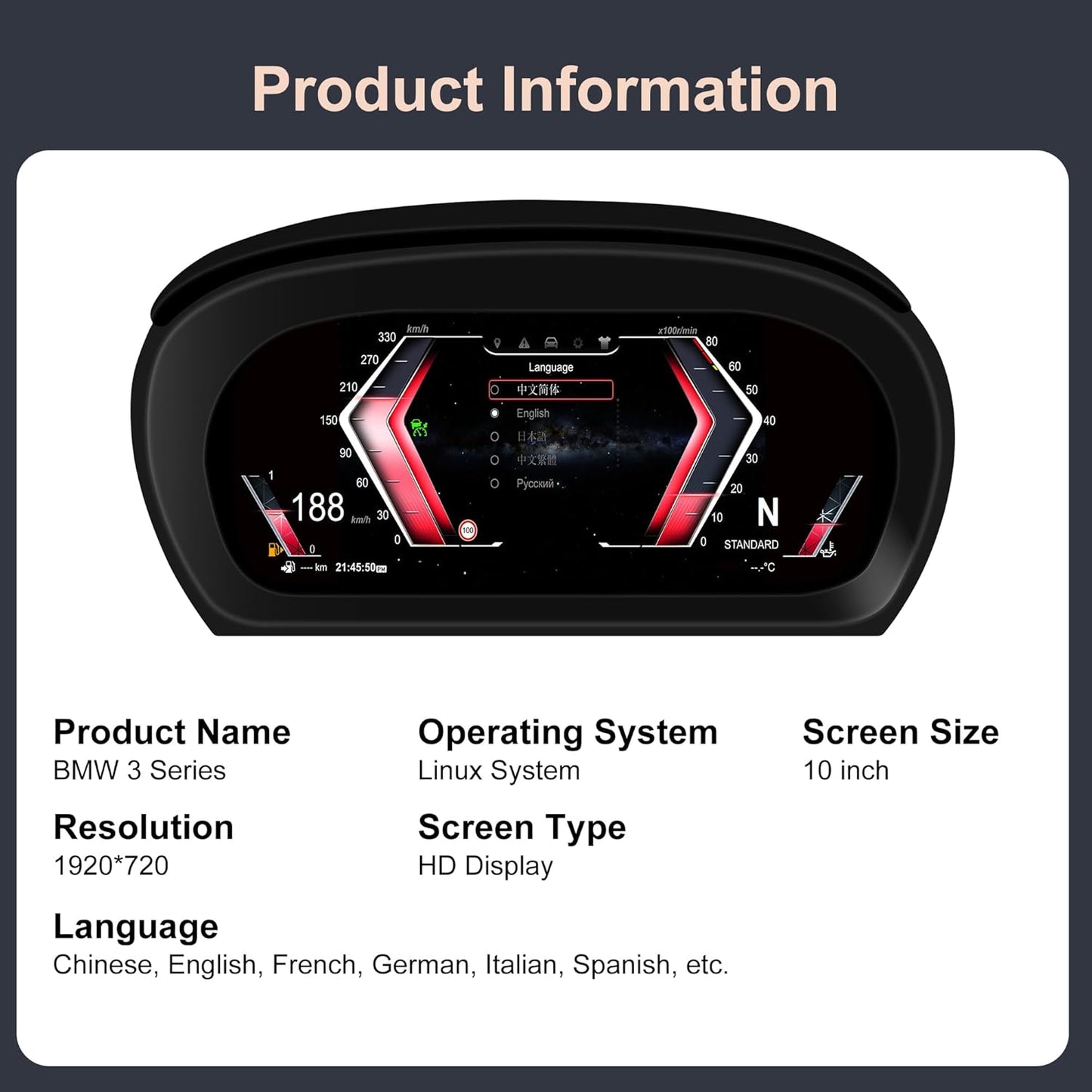 Speedometer Instrument for BMW E90 E91 E92 E93 2005-2012 CCC CIC, 10 inch Linux System Original Car Information Display Digital Cluster Dashboard Screen