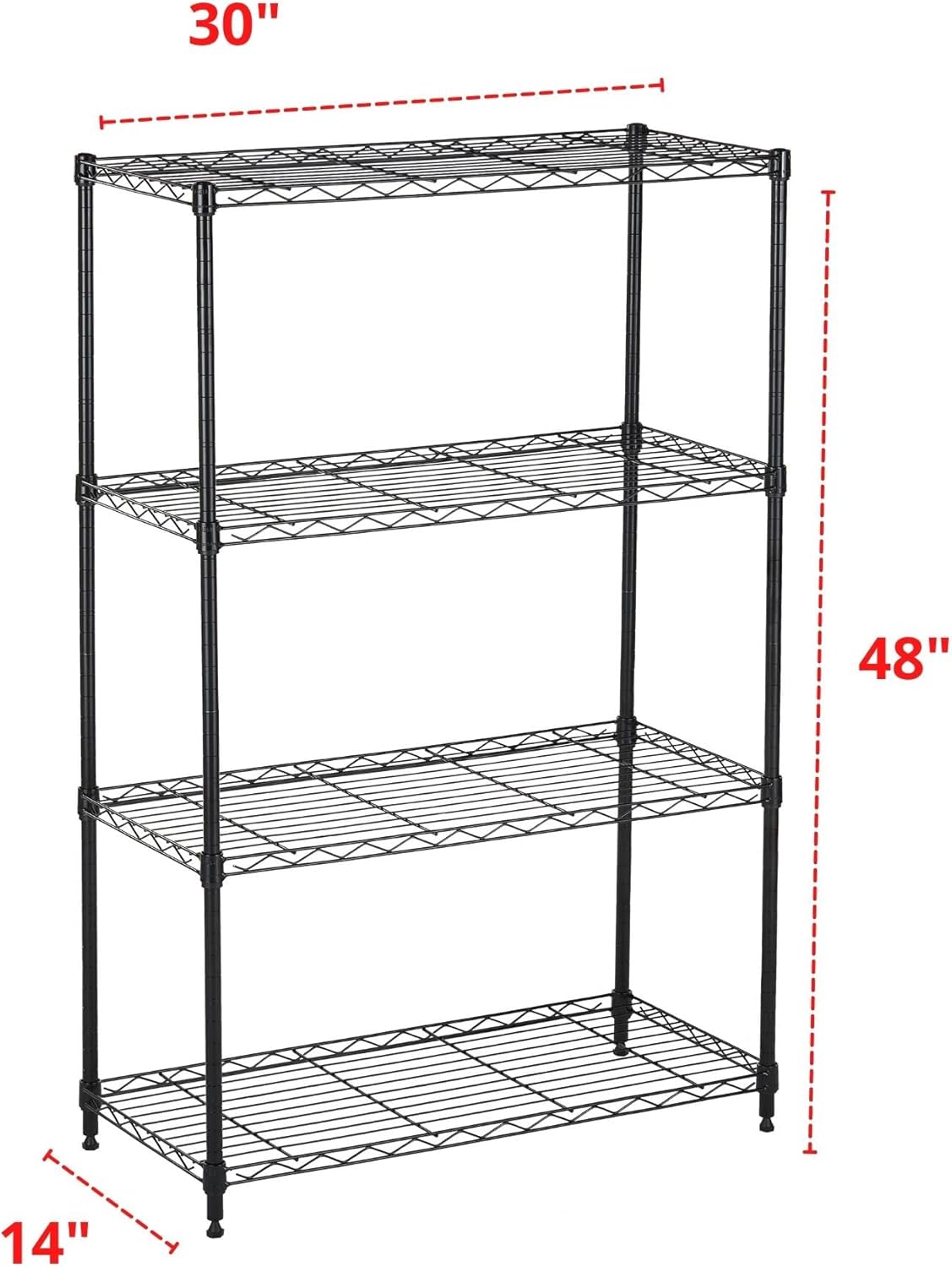 Displays By Jack 4 Tier Wire Shelving Unit Storage Rack, Metal Heavy Duty Utility Organization Units for Products Plant Standing Shelf, Pantry, Garage, Shelf Stand, Black, 14" W x 30" L X 48" H