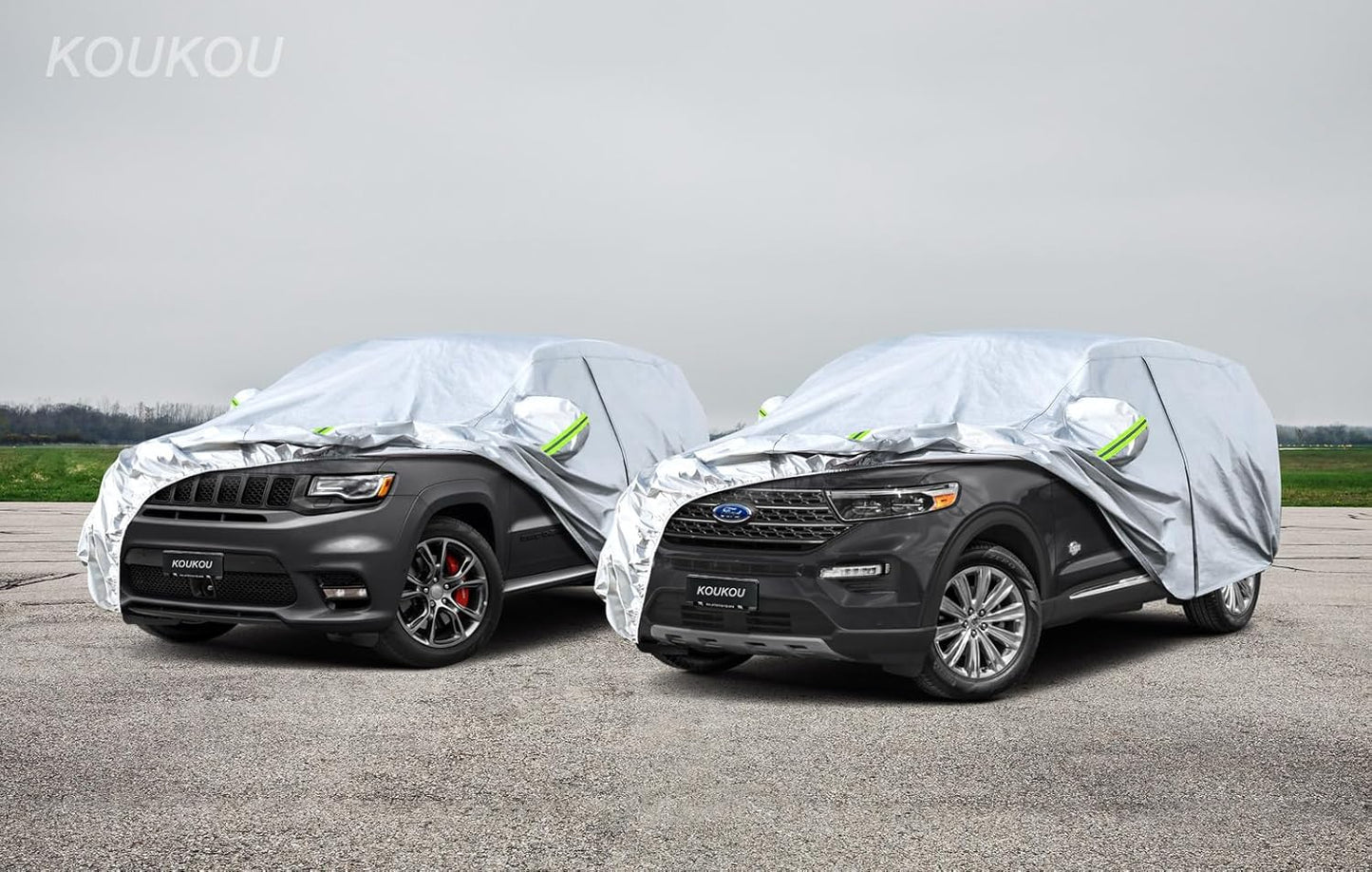 Koukou SUV Car Cover 100% Waterproof All Weather for Automobiles with Zipper Door, Universal Fit Ford Explorer, Jeep Grand Cherokee, BMW X5, Highlander, Etc.(190 to 201 inches)