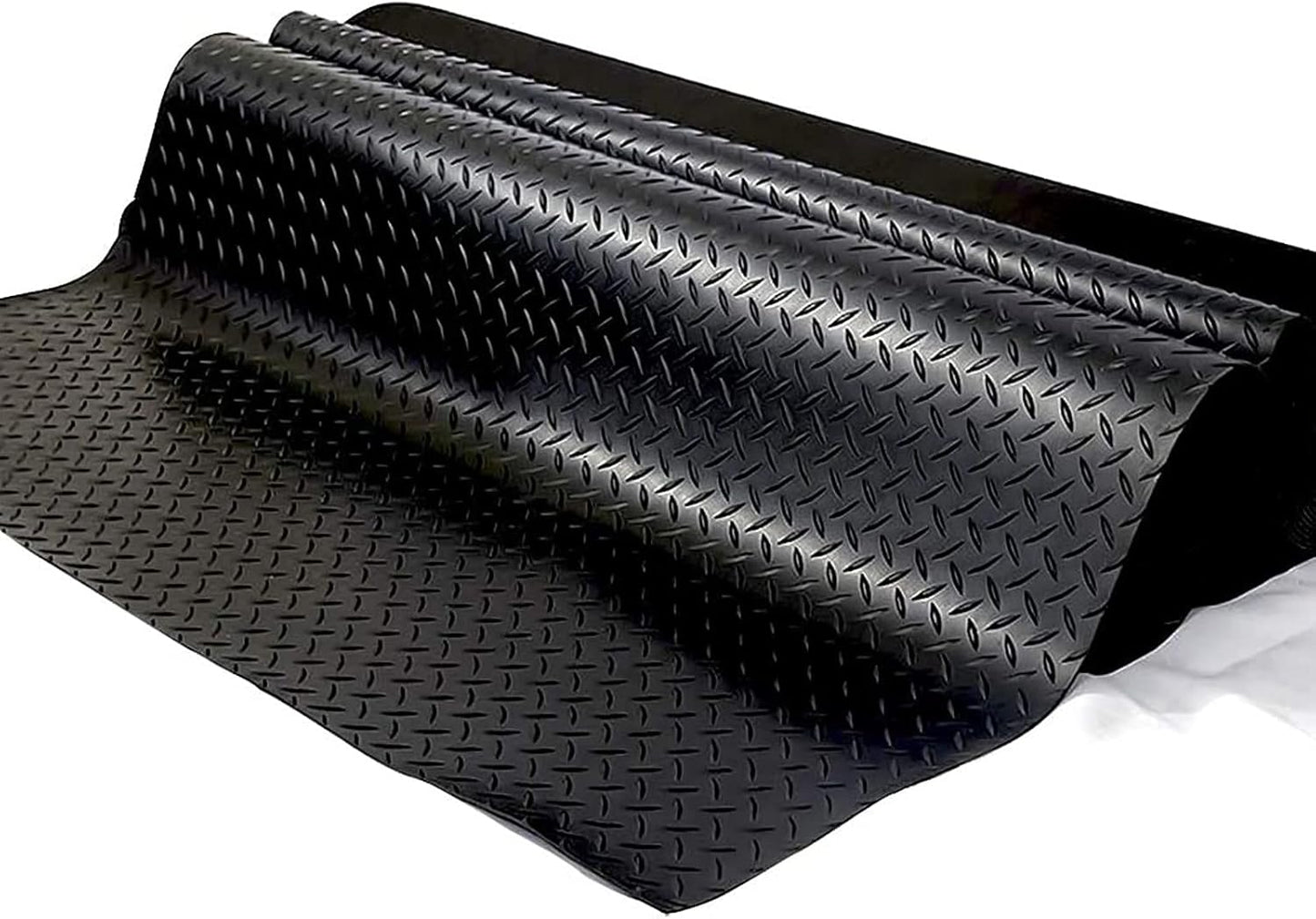 Boshen 7.5Ft x 17Ft Garage Floor Mat 2.5mm Thickened Rubber Flooring Roll 127.5sqft Diamond Plate PVC Rubber Trailer Mat Non-Slip Floor Protector Mat for Garage Warehouse Basement Trailer- Black