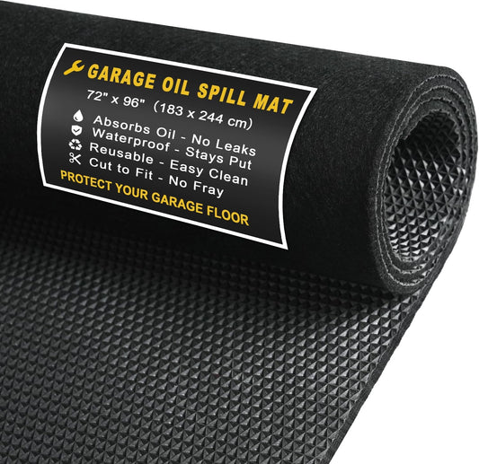 Golener Oil Spill Mat - Garage Floor Mat, Absorbent Oil Pad, Premium Maintenance Mat, Waterproof, Contain Liquid, Protect Garage Surface from Spill & Stain, Reusable, Washable, Durable, Black, 72”x96”