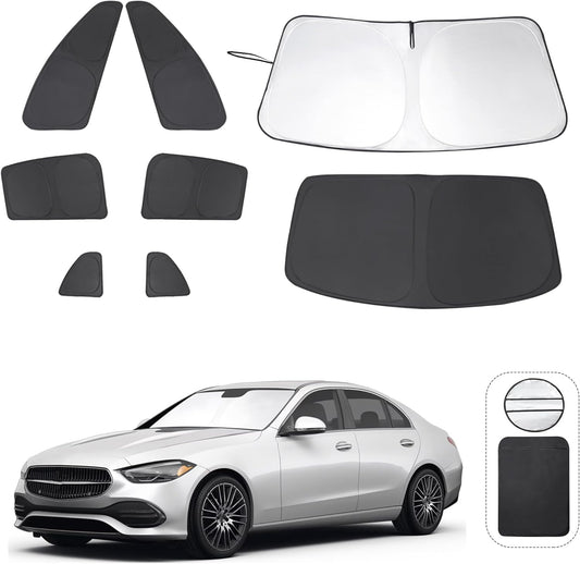 TINGLU Window Shades for Mercedes Benz C Class W205 C250 C300 C400 2015-2021 Accessories Side Full Windows Windshield Sun Shade Sun UV Rays & Privacy Protection for Camping,Napping,and Relaxing 8PCS