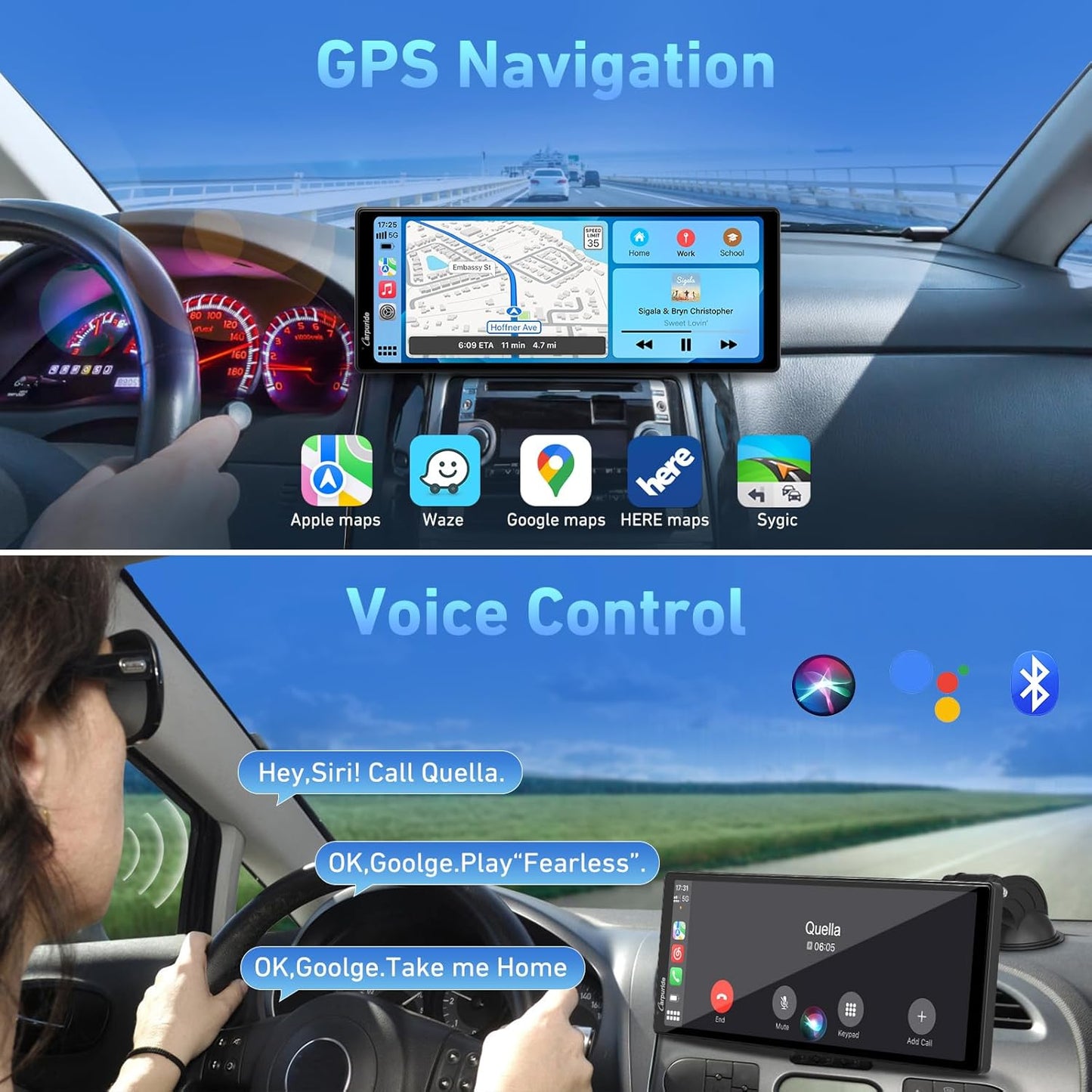 2025 CARPURIDE 9.3 Inch Carplay Screen for Car, Compatible with Wireless/Wired Apple CarPlay, Android Auto and Mirror Link - Bluetooth Audio, Navigation,Siri, FM, AUX, C92 with Backup Cam