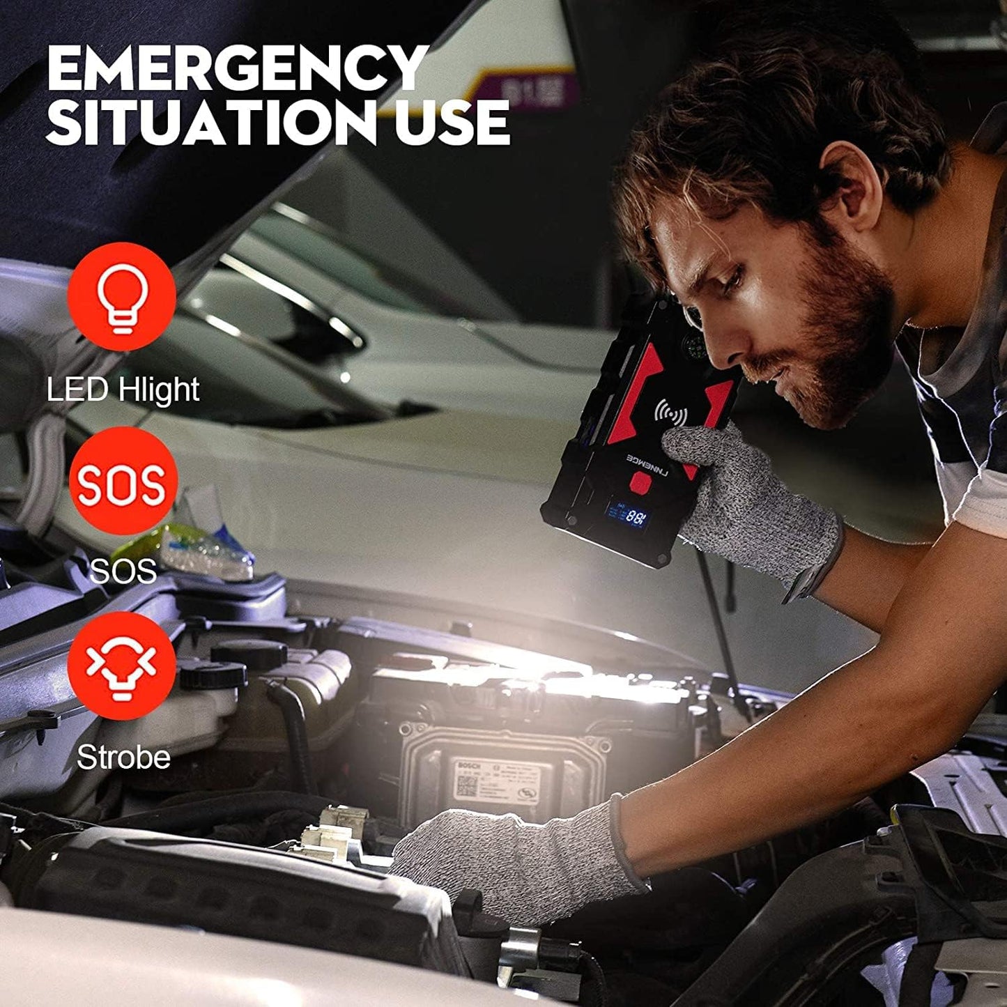 Car Jump Starter, 6000A Peak 26800mAh 12V Car Battery Starter(Up to All Gas, 10.0L Diesel Engine), with USB Quick Charge 3.0,LED Light,12V EC-5 Output.