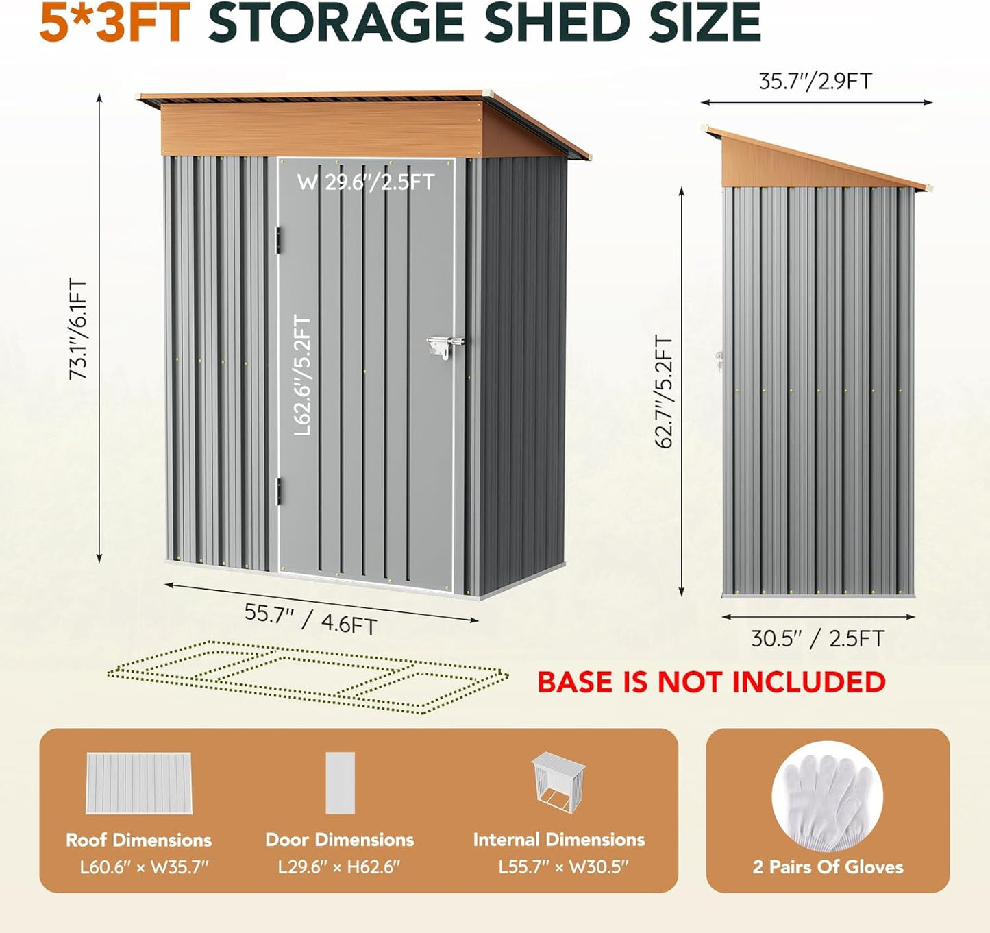 5x3FT Multi-Used Shed & Outdoor Storage Shed with Lockable Door, Compact Metal Tool Shed for Garden, Backyard, Patio, Utility, and Various Storage Shed(Matte Gray)