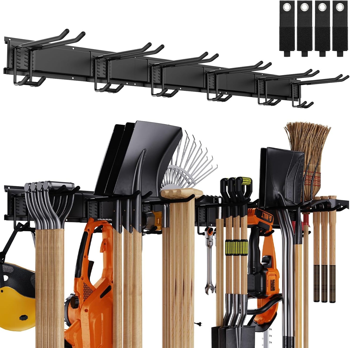 Garage Tool Organizer Wall Mount, 48 Inch Adjustable Garage Tool Storage Rack, Heavy Duty Garden Tool Organizer Rack, Yard Tool Organizer System for Rake Shovel Broom Mop Wall Holder