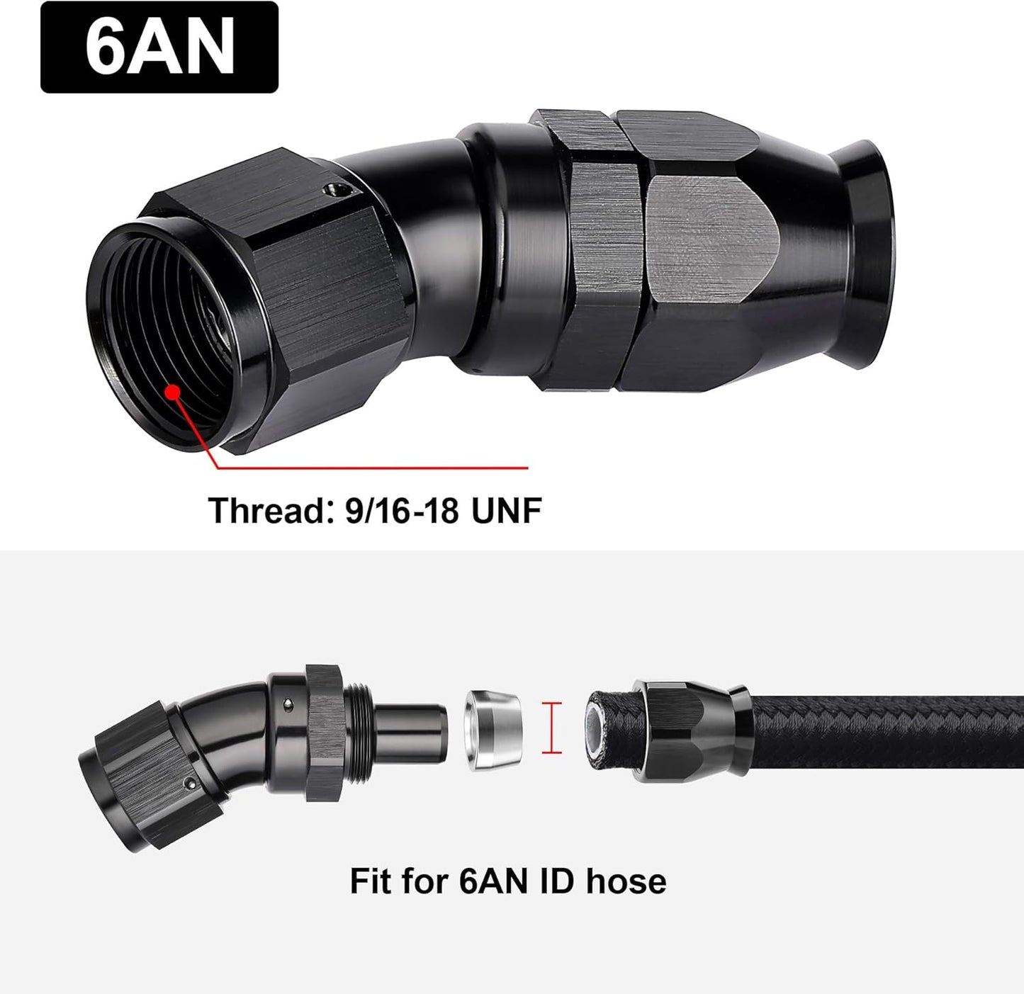 EVIL ENERGY 6AN 30 Degree PTFE One Piece Full Flow End Hose Fitting Aluminum Black