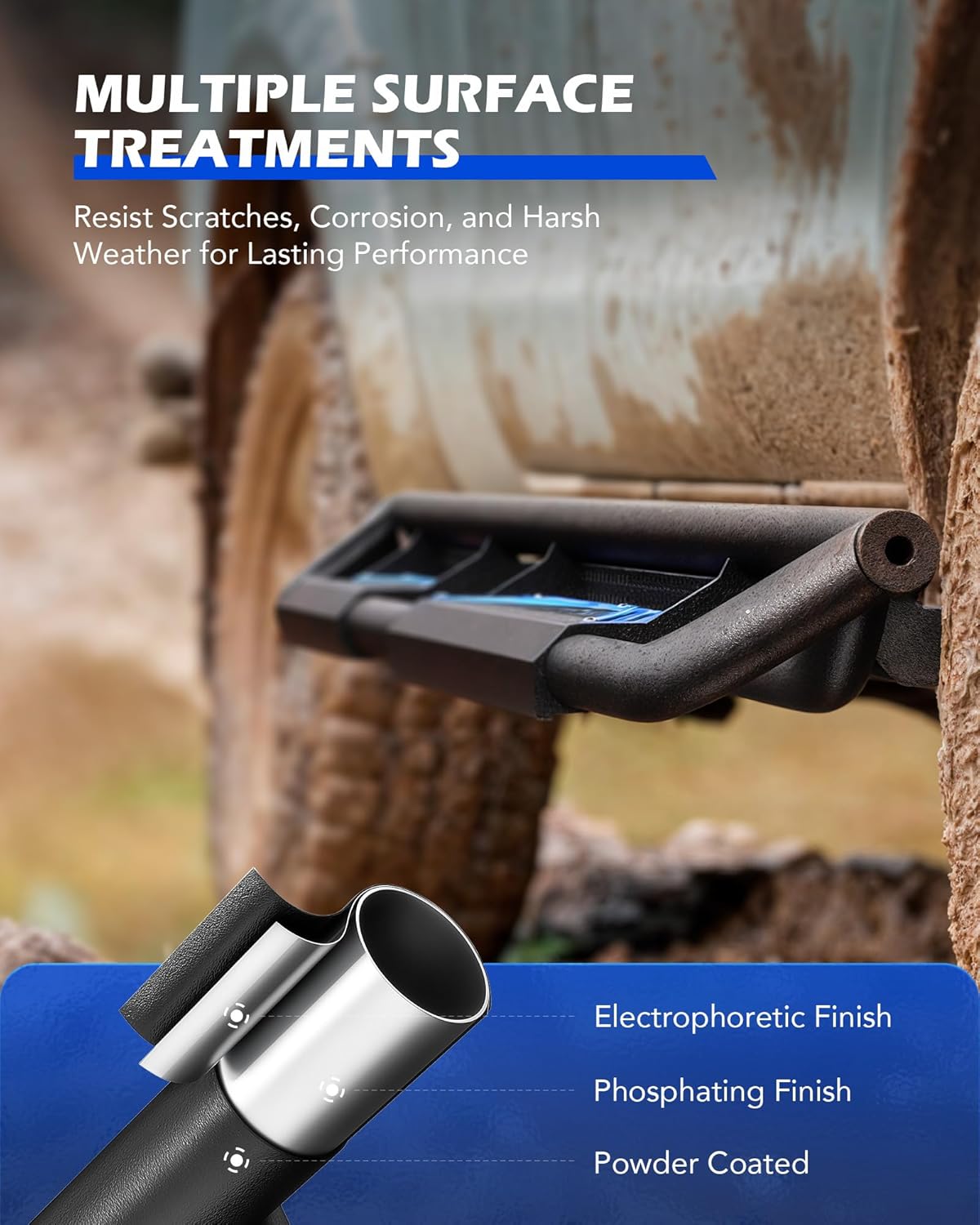 Running Boards Compatible with Toyota Tacoma Double Cab 2005-2023, 6.6" Side Steps with Paintable Step Plates, Heavy Duty Nerf Bar with Triple-Shield Anti-Corrosion Technology, Single Stair