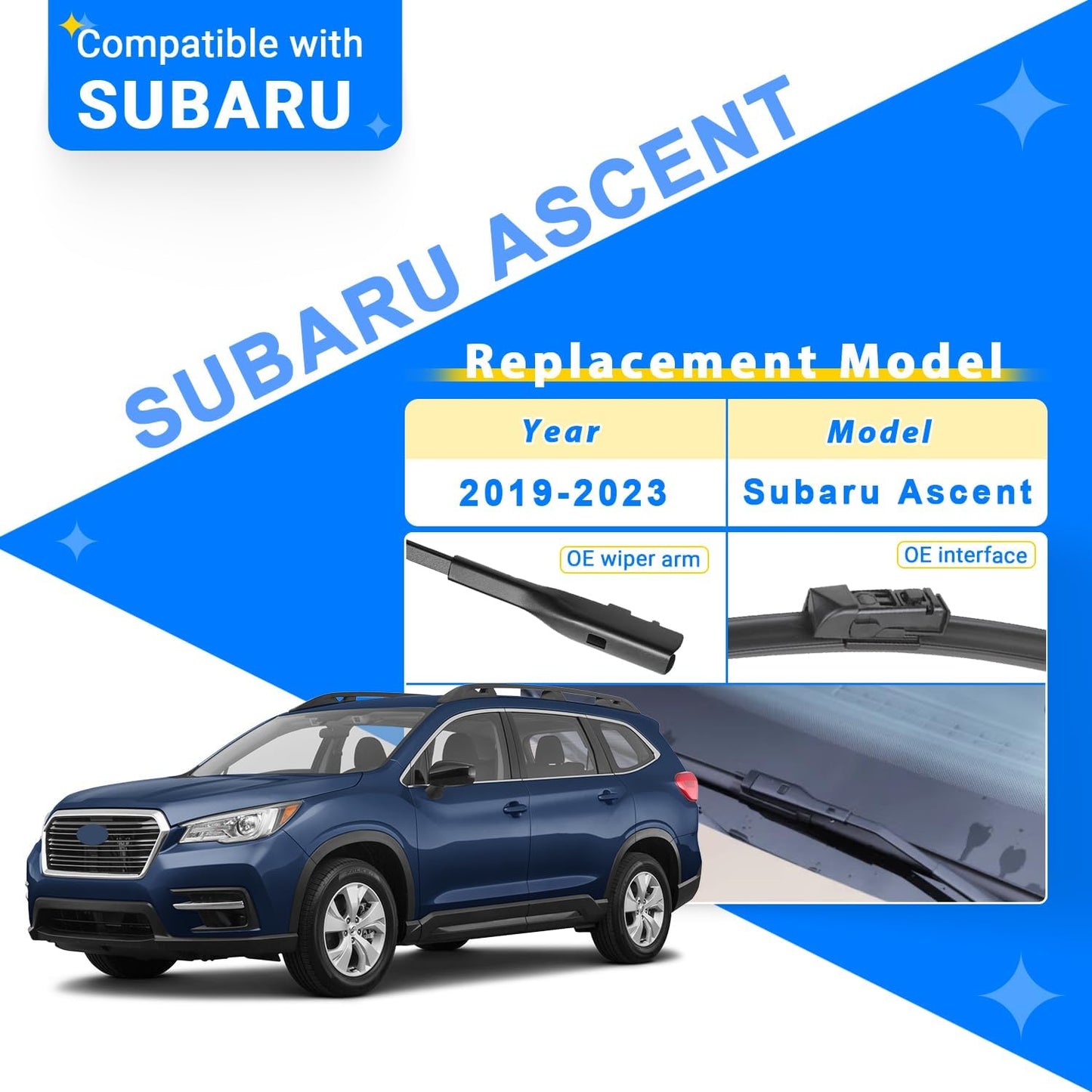 Windshield Wiper Blades Replacement for Subaru Ascent 2019 2020 2021 2022 2023 Original Factory Quality Front Rear Wipers Blade Set for My Car - 26" 20" 14" (Pack of 3)