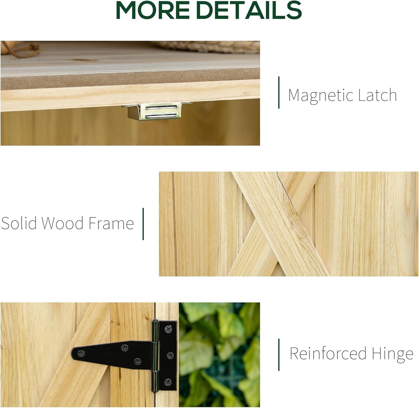 Garden Storage Cabinet, Outdoor Tool Shed with Galvanized Top and Two Shelves for Yard Tools or Pool Accessories, Natural